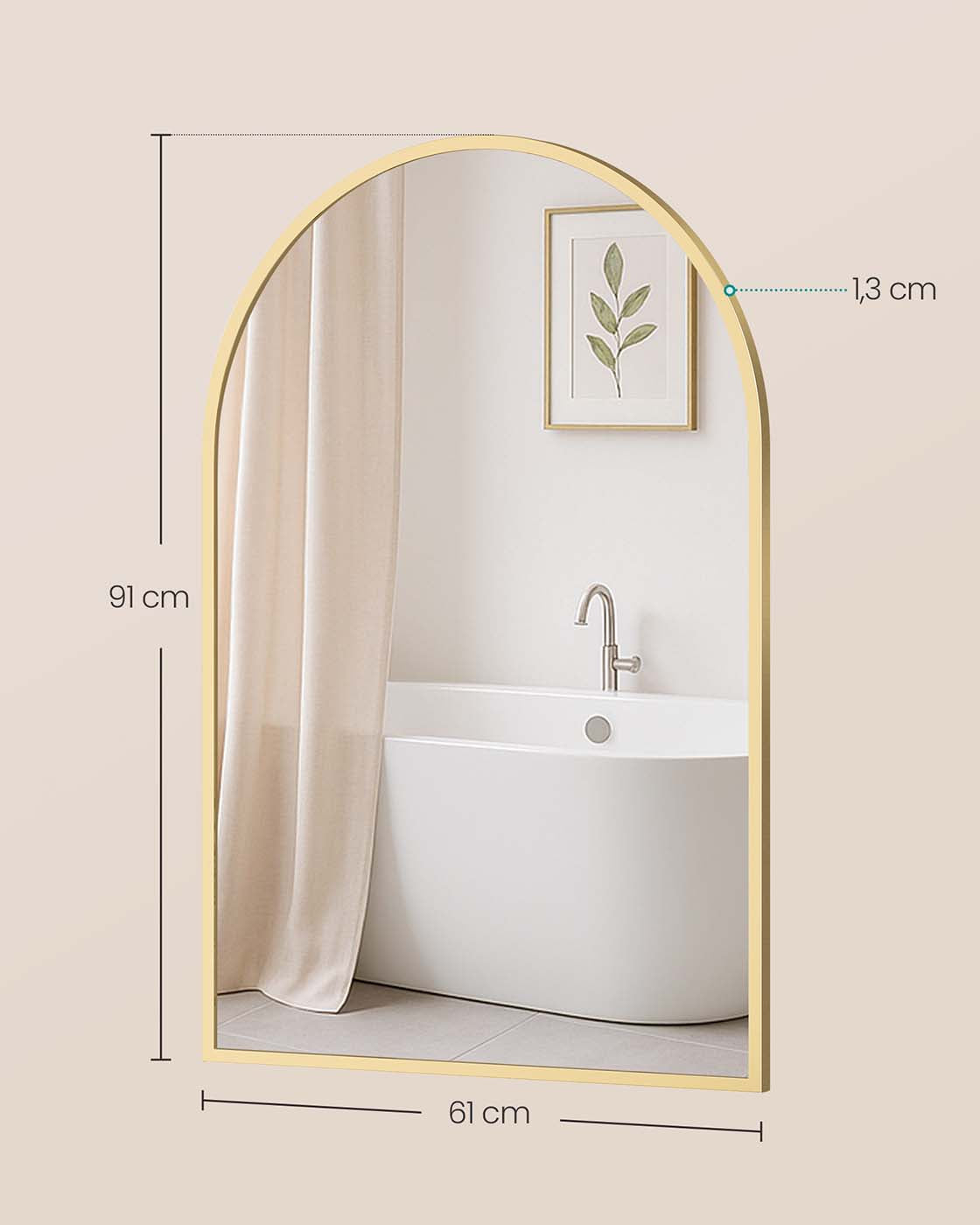 Wandspiegel mit Aluminiumrahmen – Ovales Design – Bruchsicheres Sicherheitsglas – 91 x 61 cm