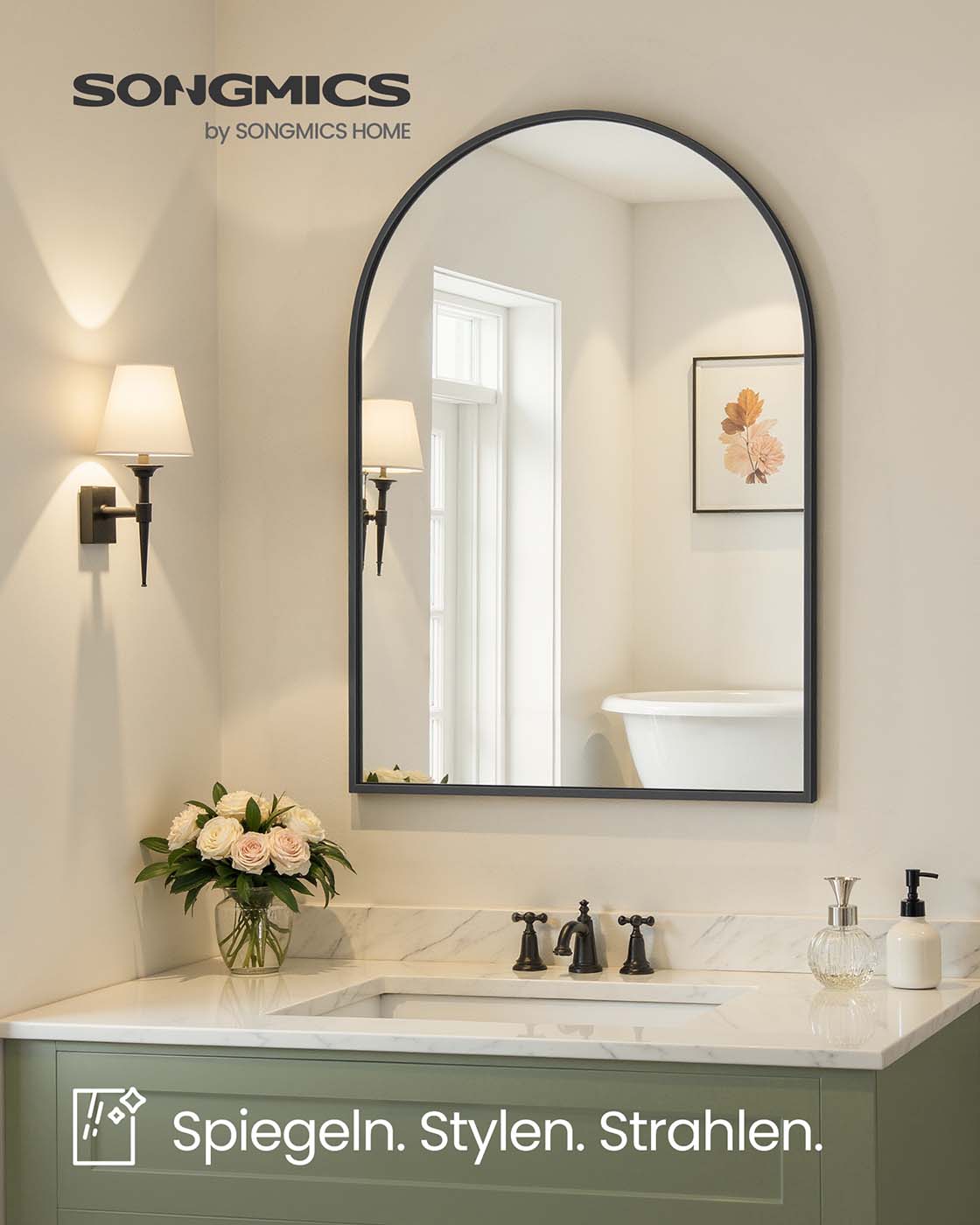 Wandspiegel mit Aluminiumrahmen – Ovales Design – Bruchsicheres Sicherheitsglas – 91 x 61 cm