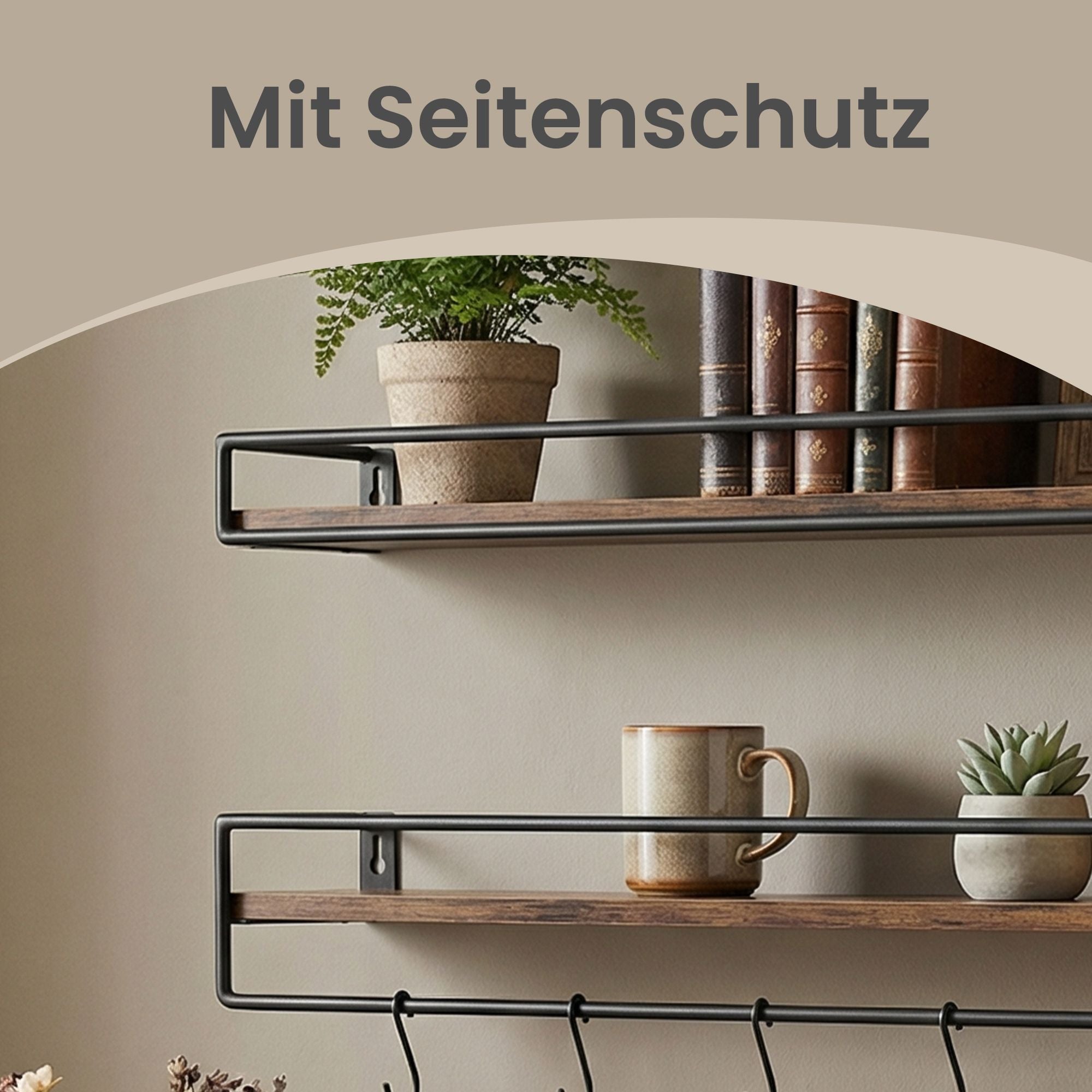 Wandregal 2-teiliges Set - Schwebendes Regal Mit Stange - Für Küche Und Schlafzimmer