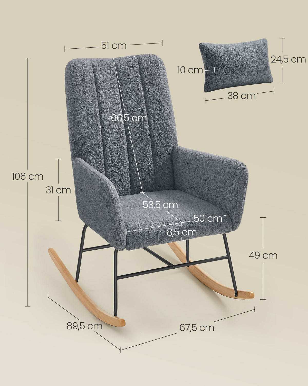 Schaukelstuhl – Bequemer Sessel mit Fleece-Polsterung