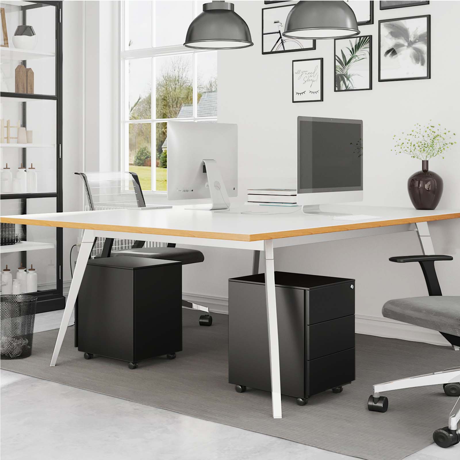 Metallschubladenschrank mit 3 Schubladen – Kompakter Büroschrank auf Rollen – Robustes und sicheres Design