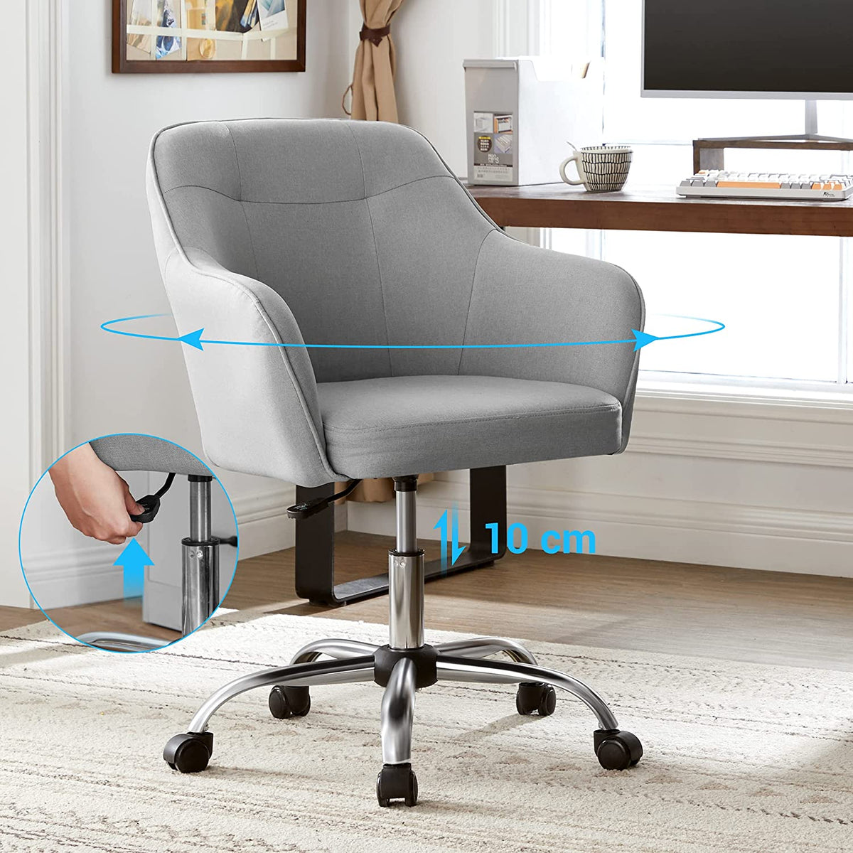 Bürostuhl mit Armlehnen – höhenverstellbar – bequeme Polsterung – 64 cm breit