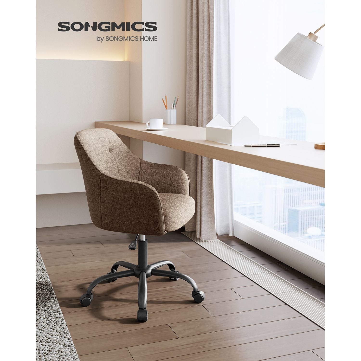Bürostuhl mit Armlehnen – höhenverstellbar – bequeme Polsterung – 64 cm breit