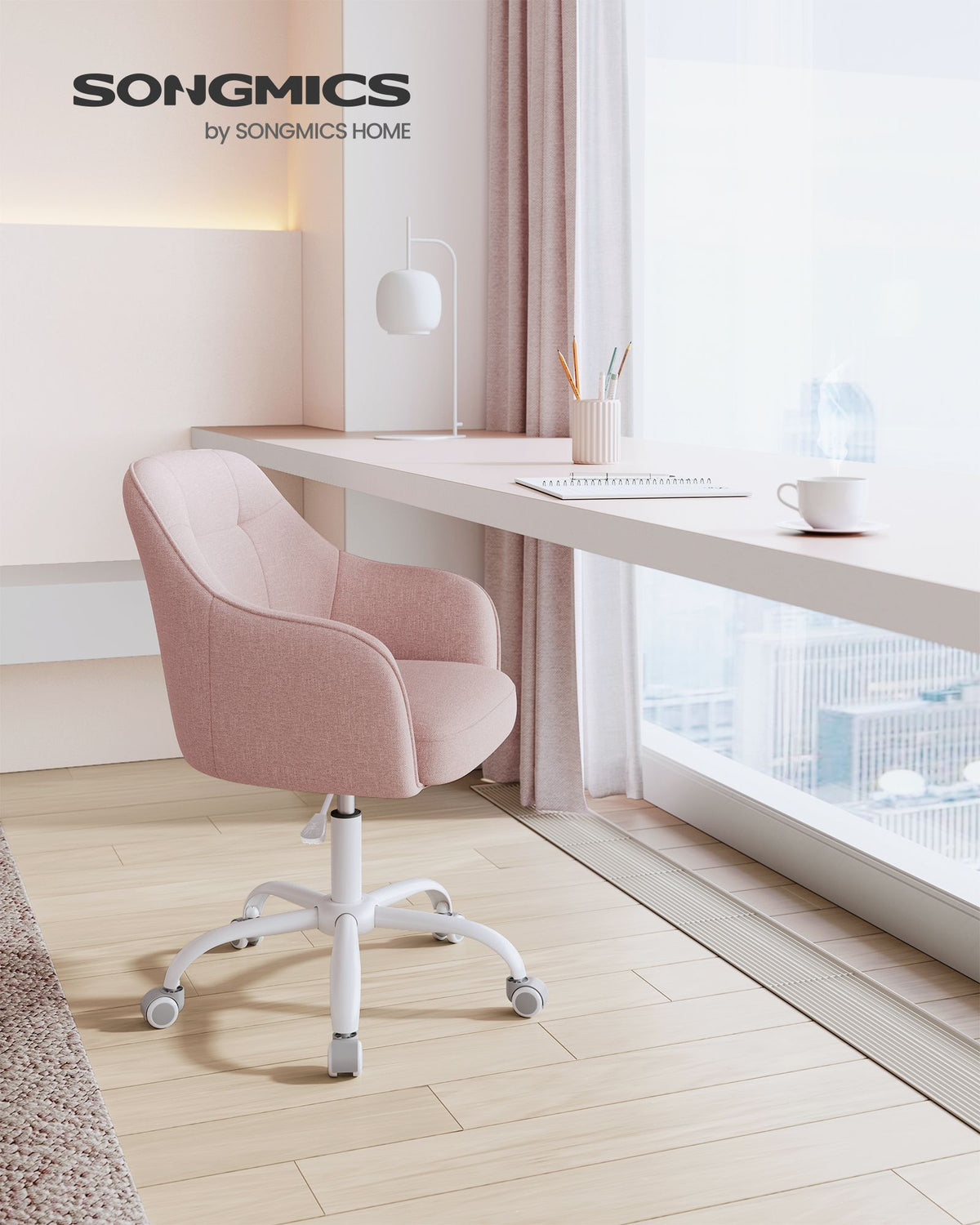 Bürostuhl mit Armlehnen – höhenverstellbar – bequeme Polsterung – 64 cm breit