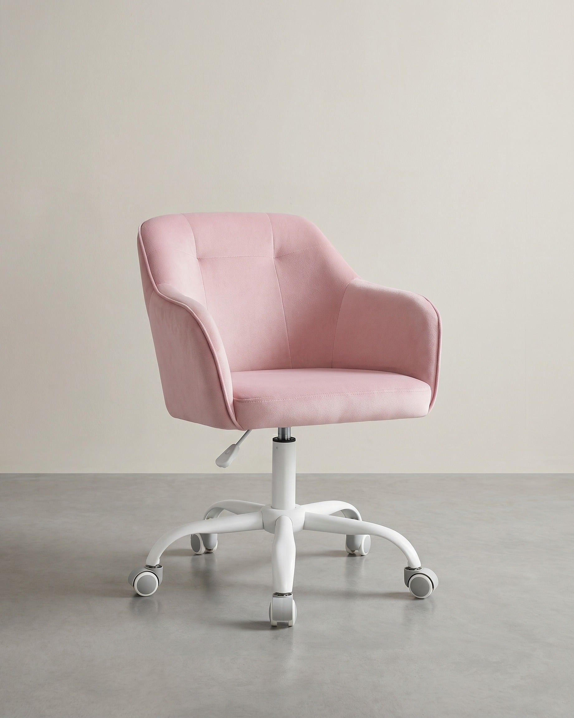 Bürostuhl mit Armlehnen – höhenverstellbar – bequeme Polsterung – 64 cm breit – Rosa | Samt