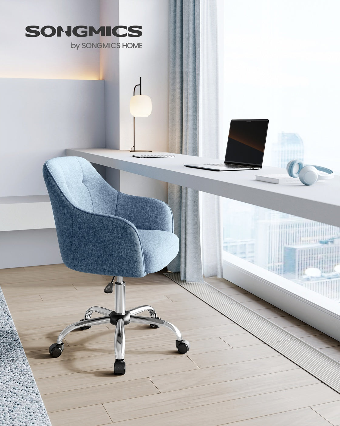 Bürostuhl mit Armlehnen – höhenverstellbar – bequeme Polsterung – 64 cm breit