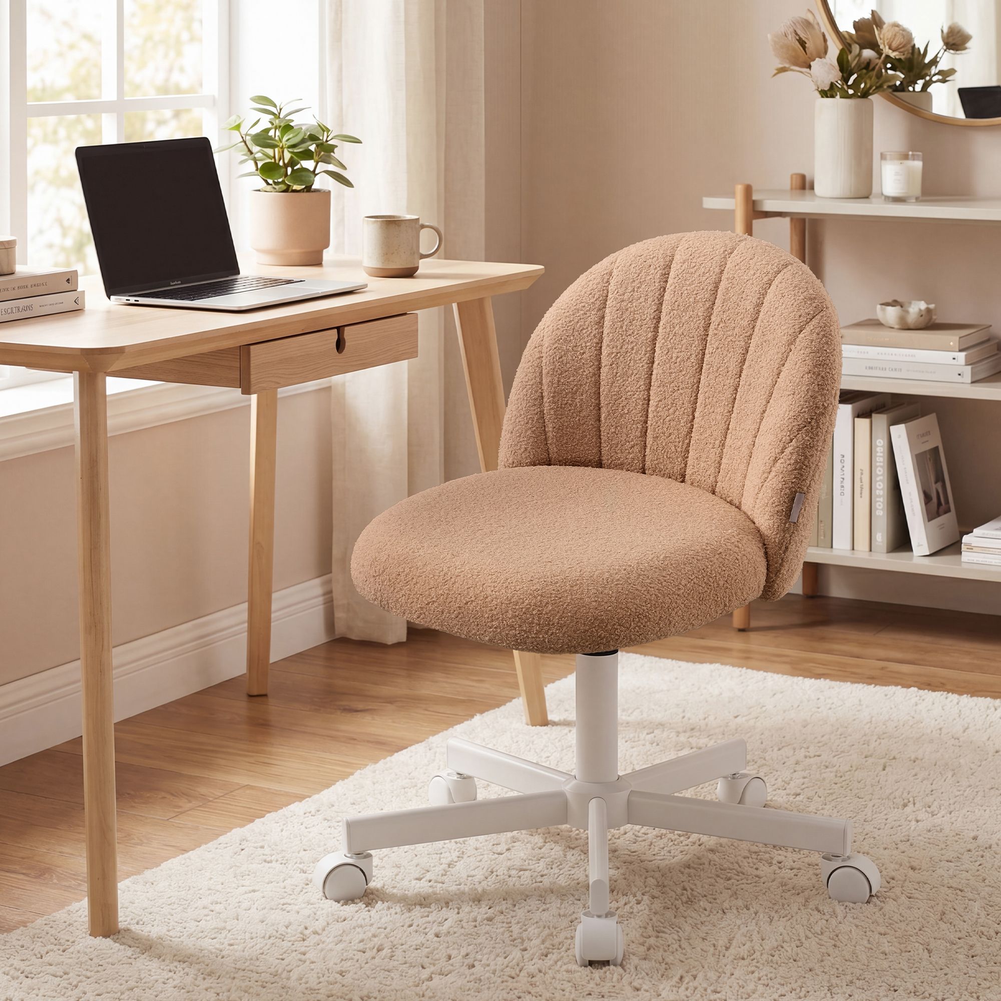 Drehstuhl – Kompaktes Design – Weicher Bezug – Höhenverstellbar – 360°-Rollen – Ergonomische Rückenlehne