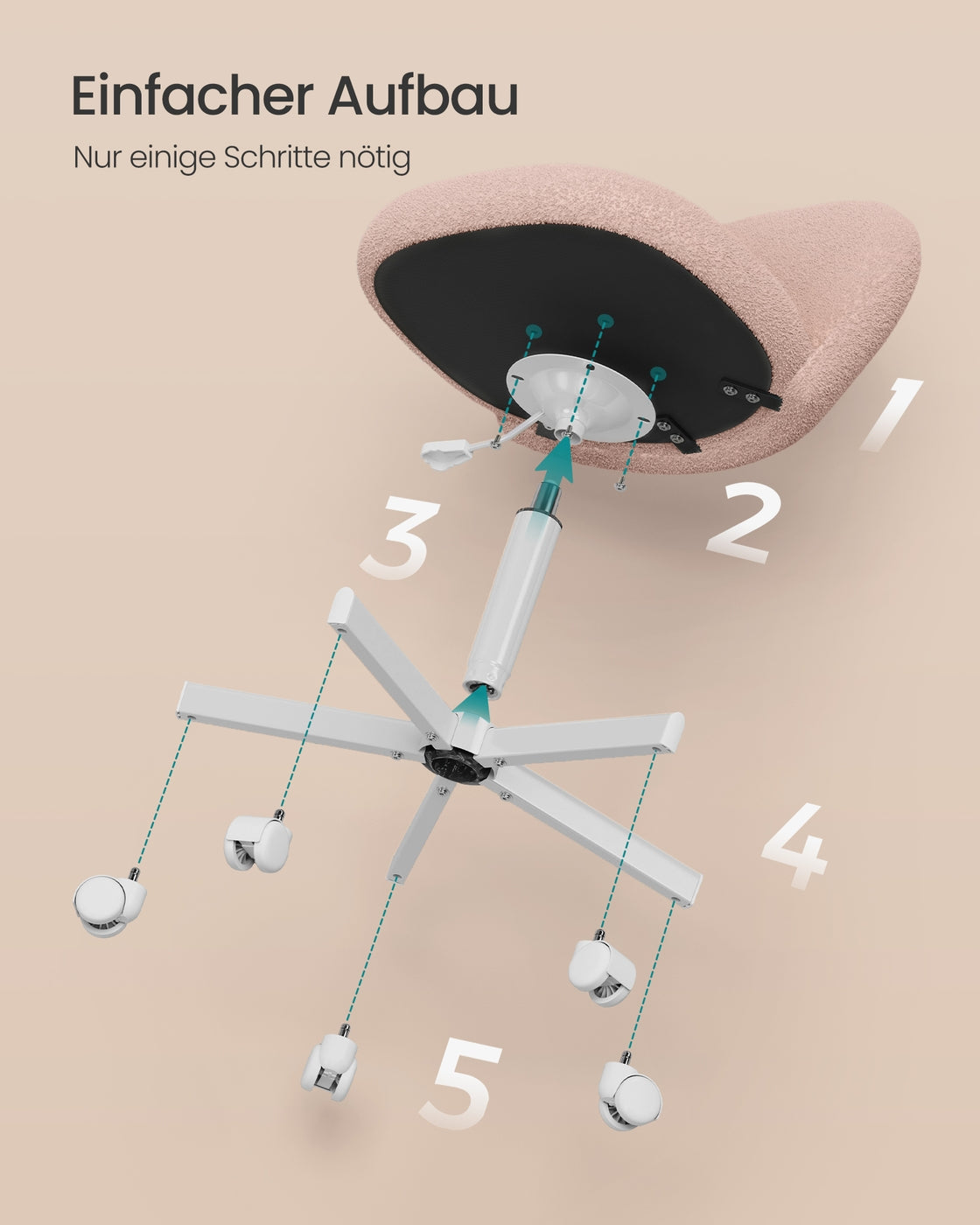 Drehstuhl – Kompaktes Design – Fleecebezug – Höhenverstellbar – 360°-Rollen – Ergonomische Rückenlehne