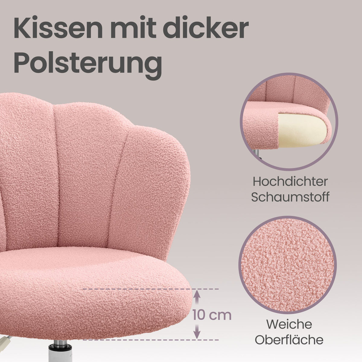 Drehbarer Schminkstuhl - Höhenverstellbar Mit Gepolsterter Rückenlehne - Für Schlafzimmer
