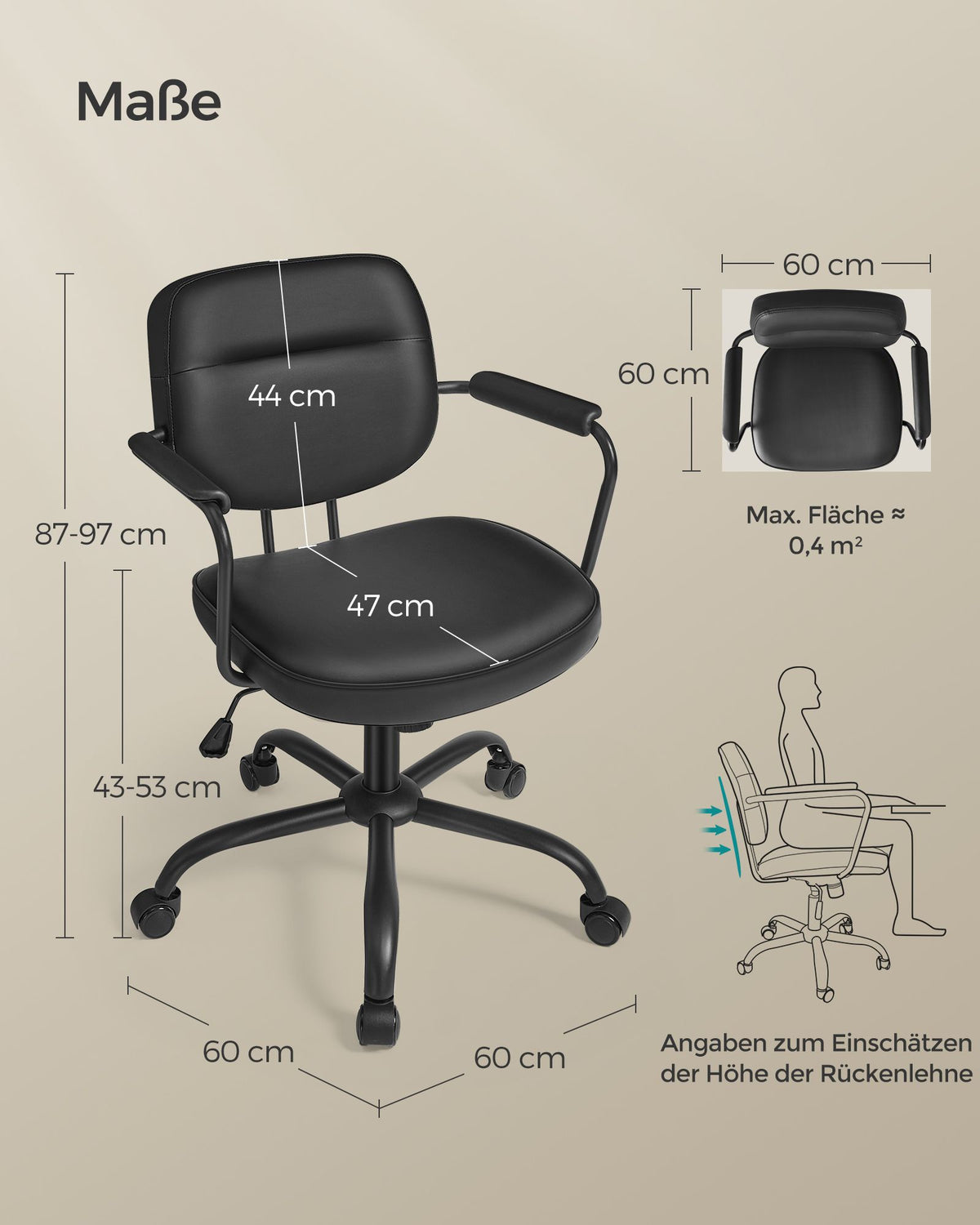 Bürostuhl Kunstleder – Ergonomisch, drehbar und höhenverstellbar – Mit Wippfunktion und breiten Armlehnen