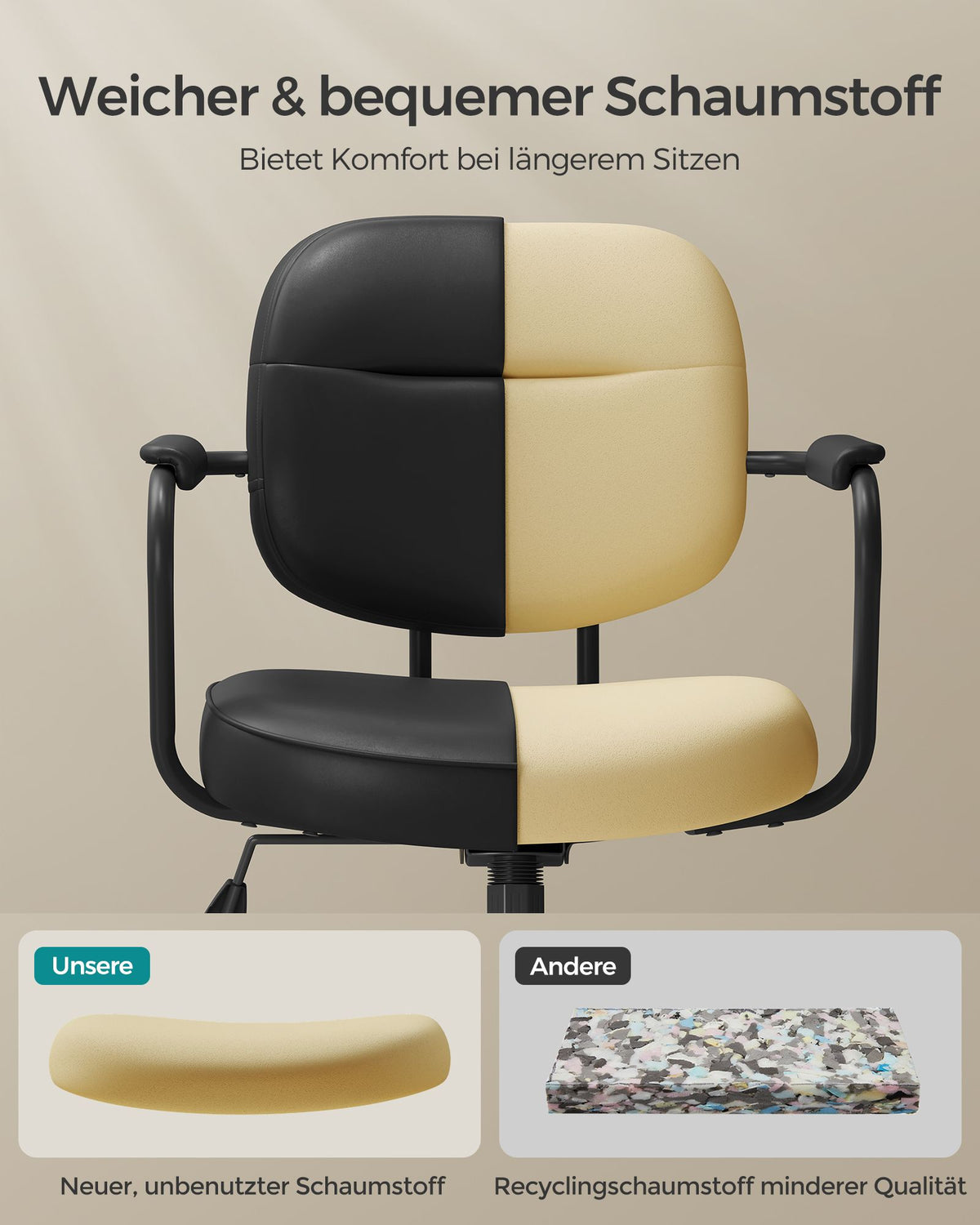 Bürostuhl Kunstleder – Ergonomisch, drehbar und höhenverstellbar – Mit Wippfunktion und breiten Armlehnen