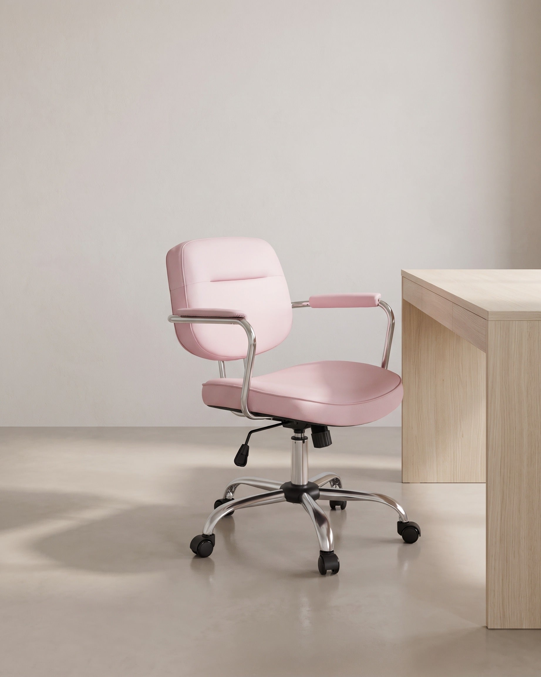 Bürostuhl Kunstleder – Ergonomisch, drehbar und höhenverstellbar – Mit Wippfunktion und breiten Armlehnen – Rosa
