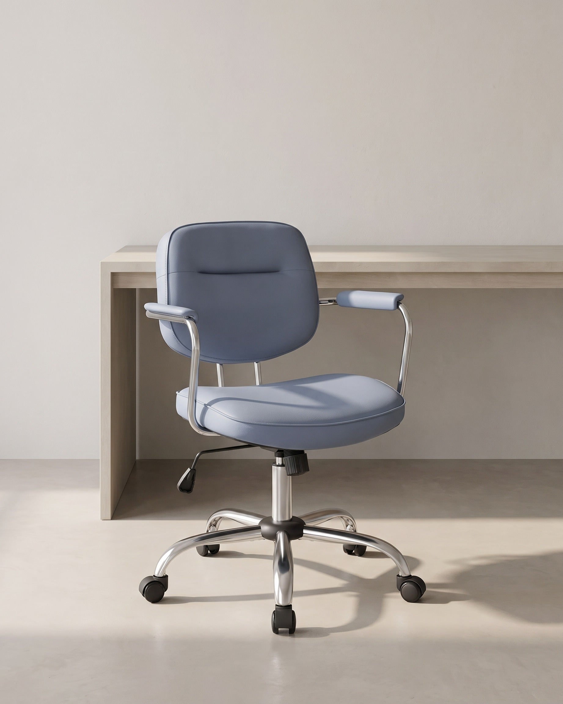 Bürostuhl Kunstleder – Ergonomisch, drehbar und höhenverstellbar – Mit Wippfunktion und breiten Armlehnen – Blau
