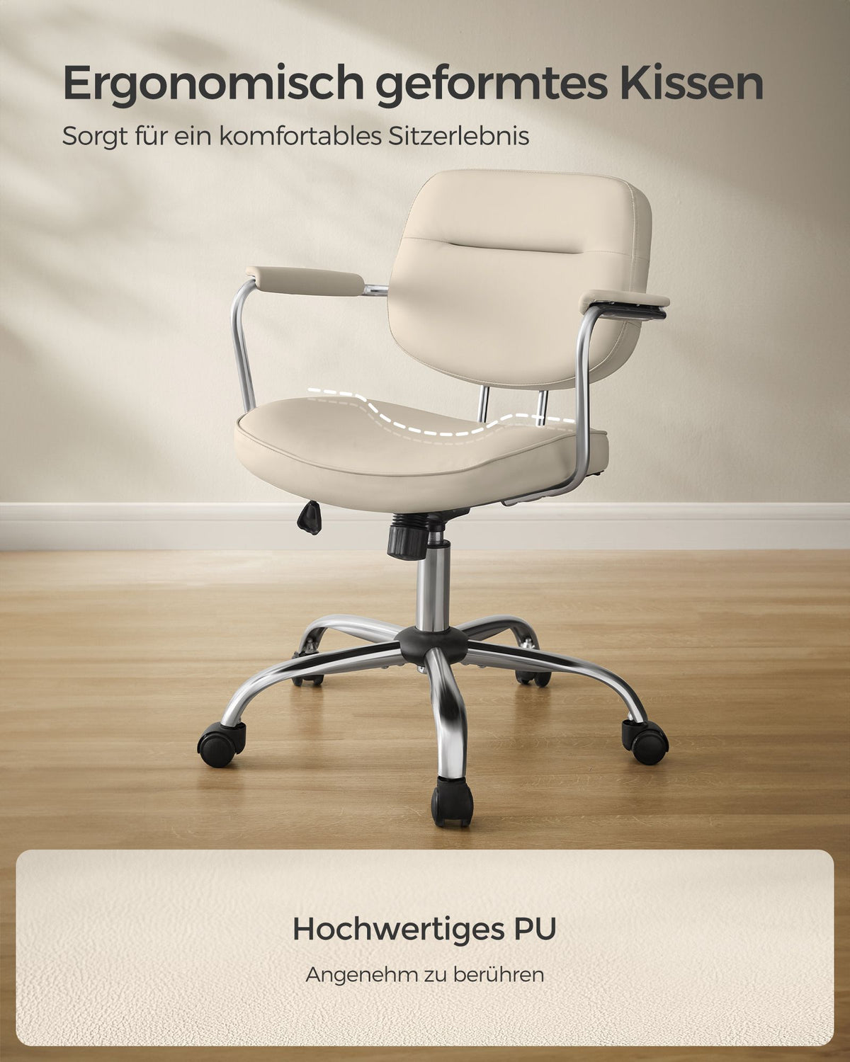 Bürostuhl Kunstleder – Ergonomisch, drehbar und höhenverstellbar – Mit Wippfunktion und breiten Armlehnen