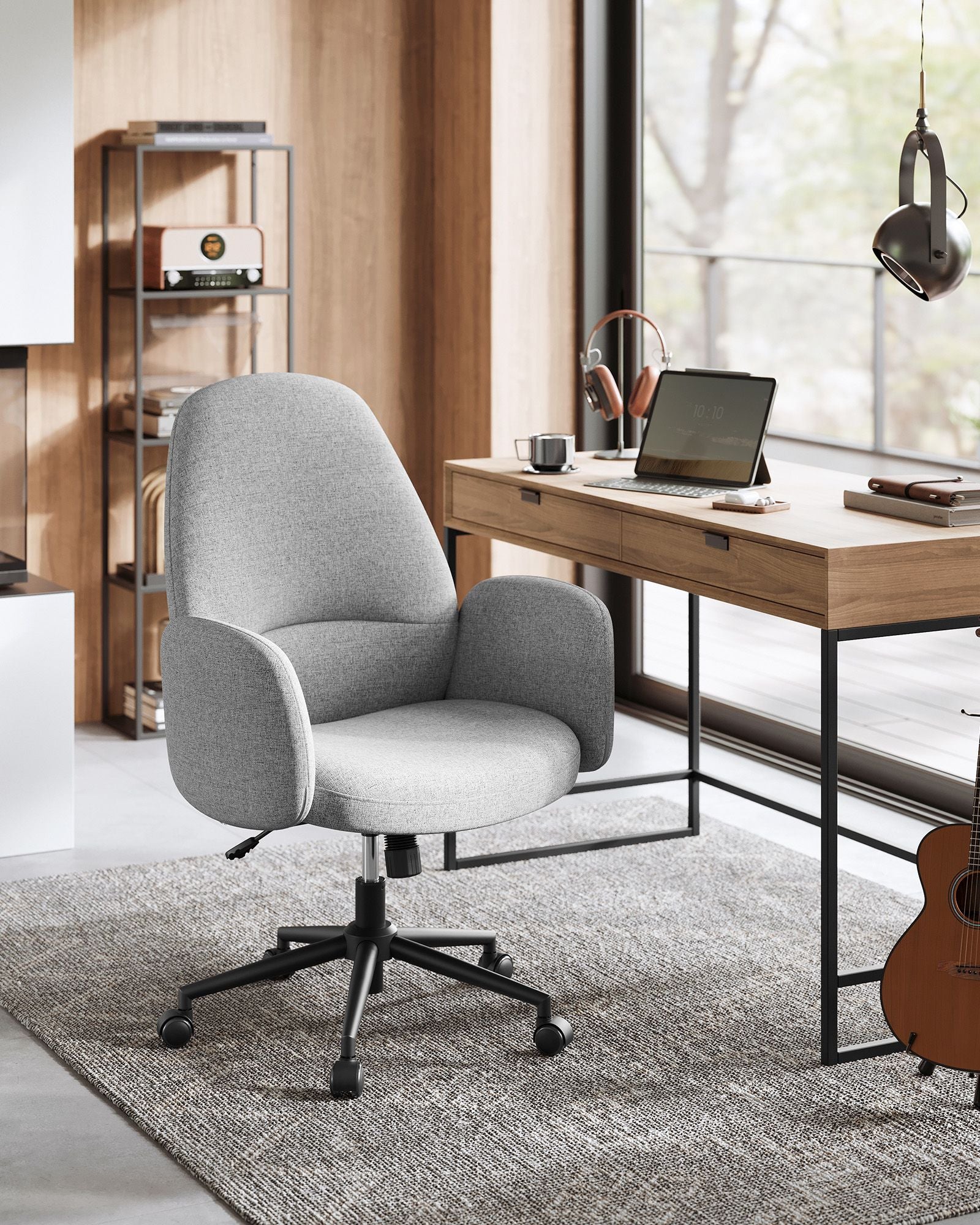 Ergonomischer Bürostuhl – Atmungsaktives Leinen-Mischgewebe – Verstellbar – Modernes Design – Bis 150 kg belastbar