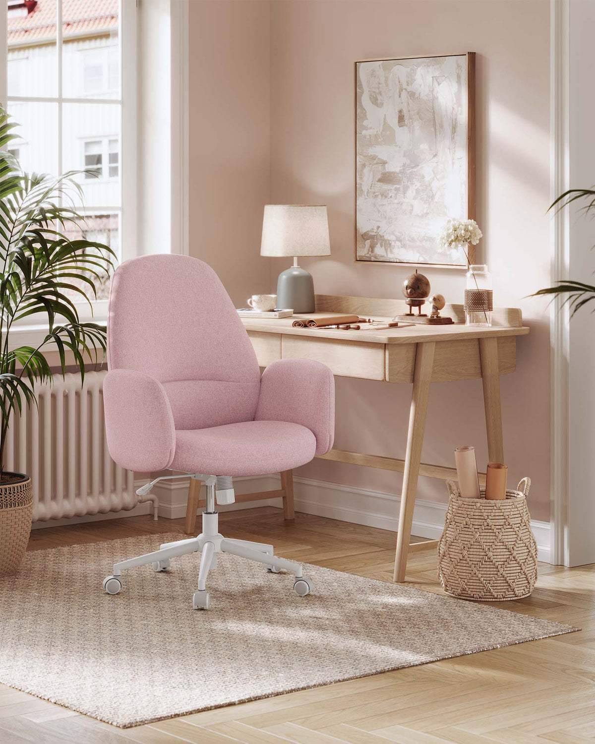 Ergonomischer Bürostuhl – Atmungsaktives Leinen-Mischgewebe – Verstellbar – Modernes Design – Bis 150 kg belastbar