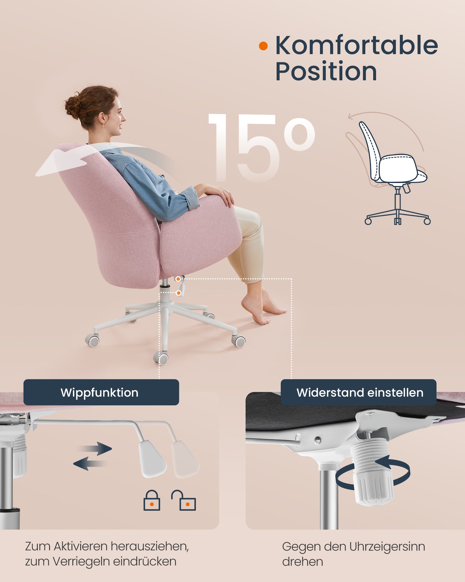 Ergonomischer Bürostuhl – Atmungsaktives Leinen-Mischgewebe – Verstellbar – Modernes Design – Bis 150 kg belastbar