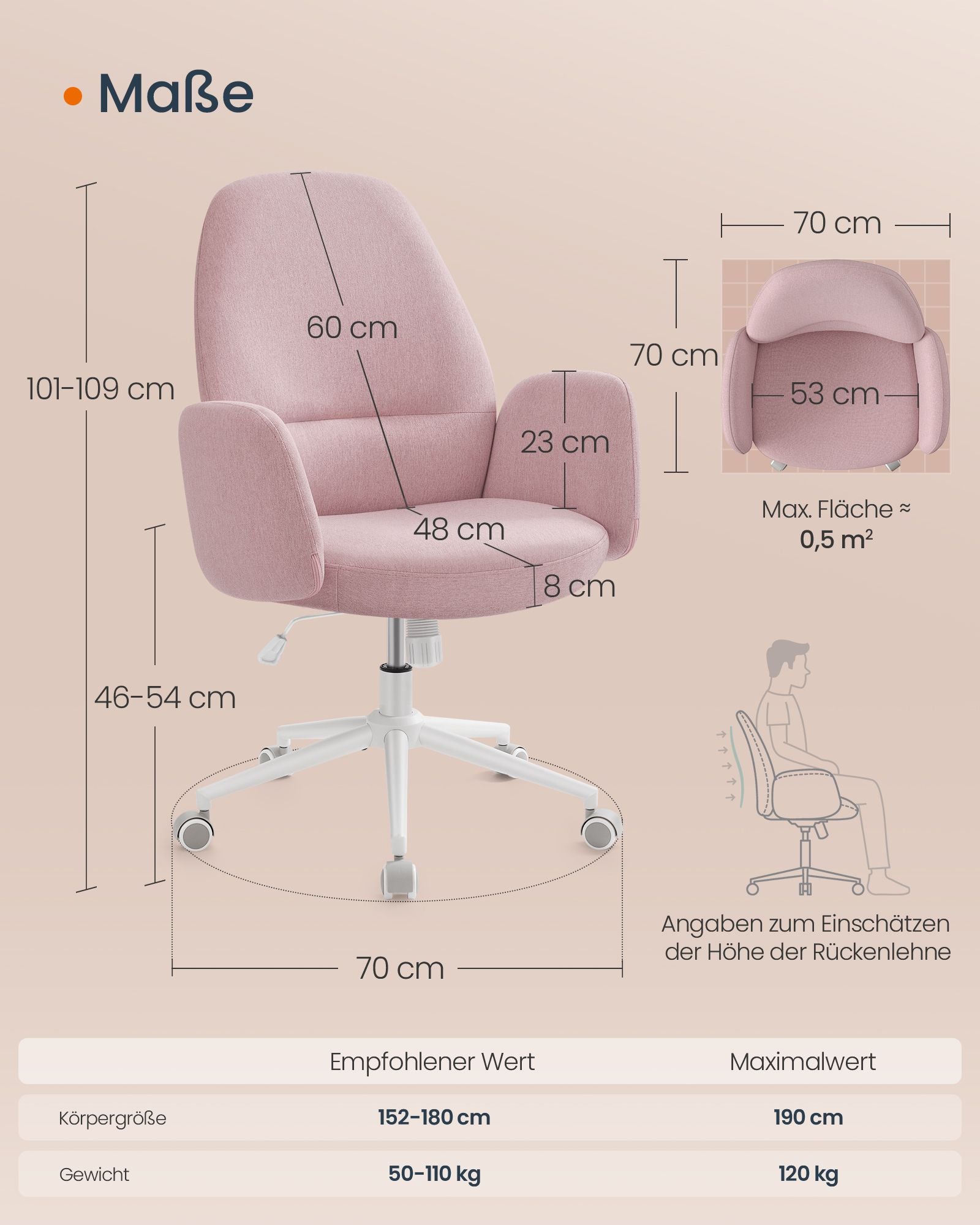 Ergonomischer Bürostuhl – Atmungsaktives Leinen-Mischgewebe – Verstellbar – Modernes Design – Bis 150 kg belastbar
