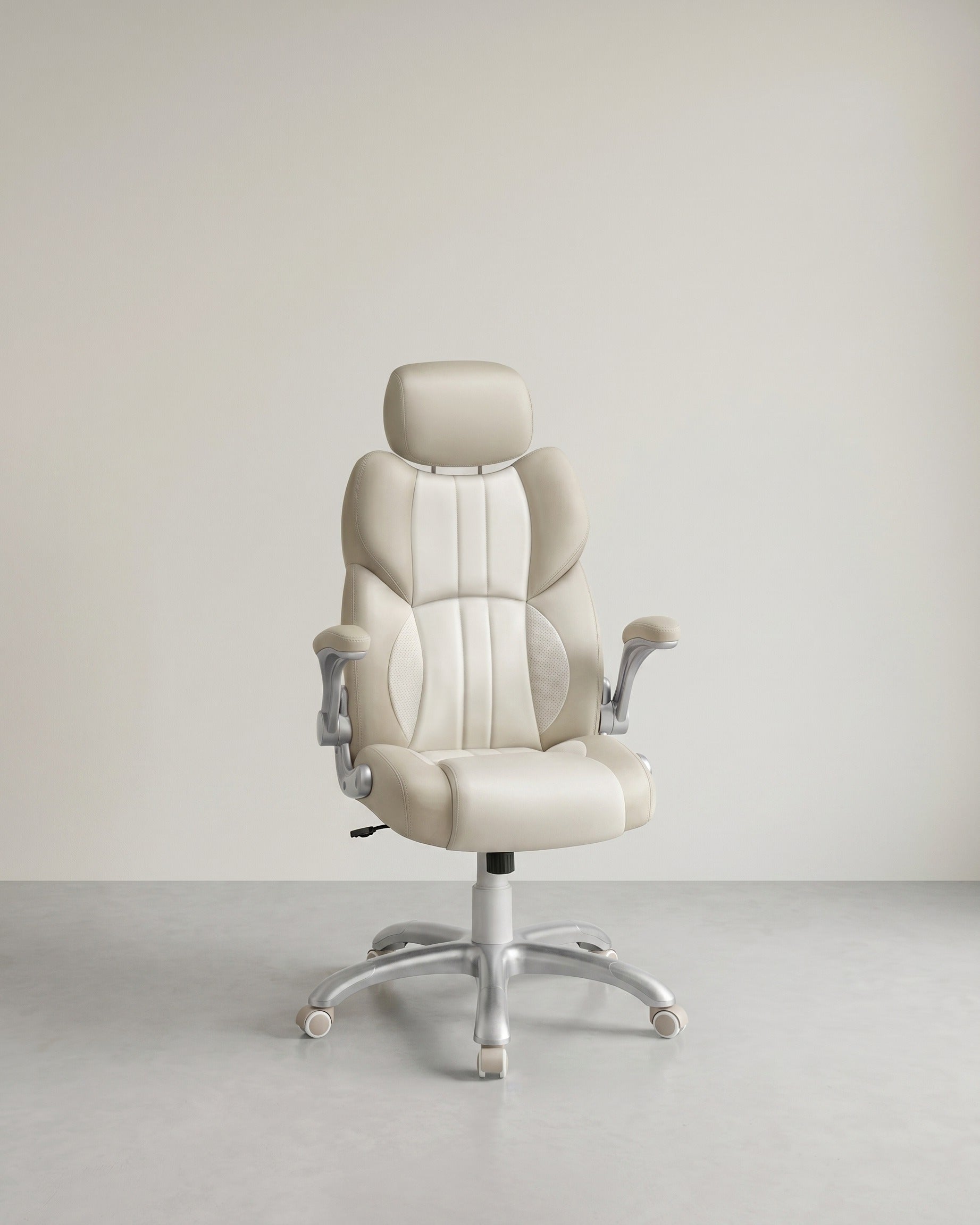 Ergonomischer Regiestuhl - Bürostuhl Leder - Belastbar bis 150 kg – Cremeweiß