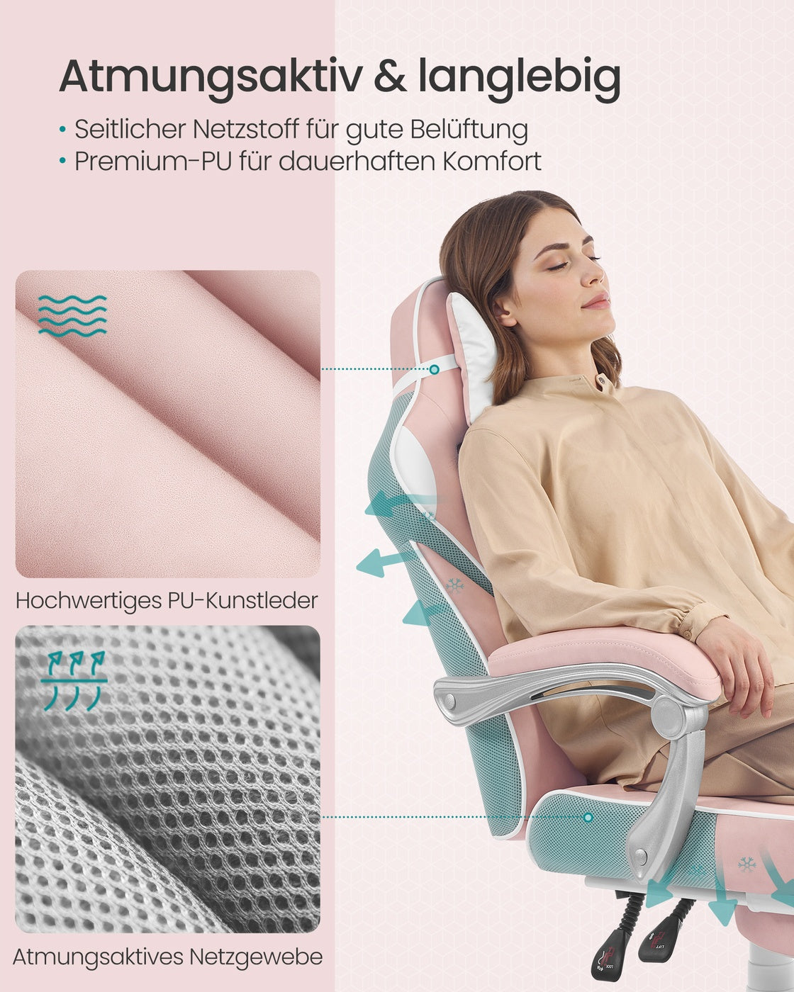 Gaming-Stuhl – Ergonomischer Gaming-Stuhl – Verstellbarer Bürostuhl – Kopfstütze und Fußstütze