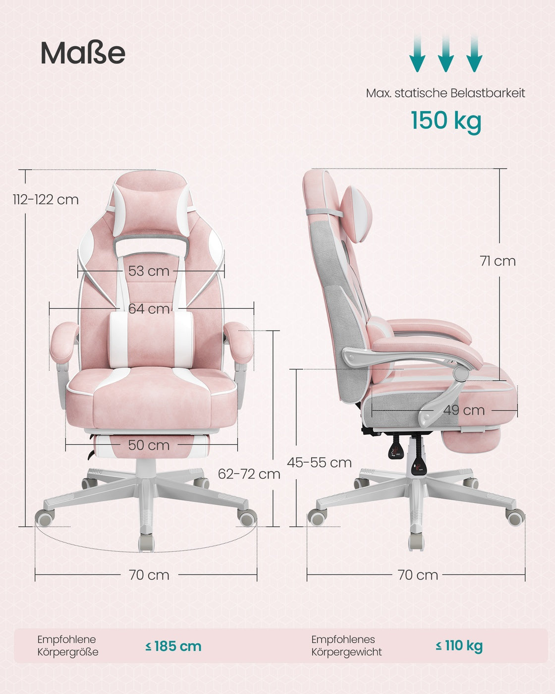 Gaming-Stuhl – Ergonomischer Gaming-Stuhl – Verstellbarer Bürostuhl – Kopfstütze und Fußstütze