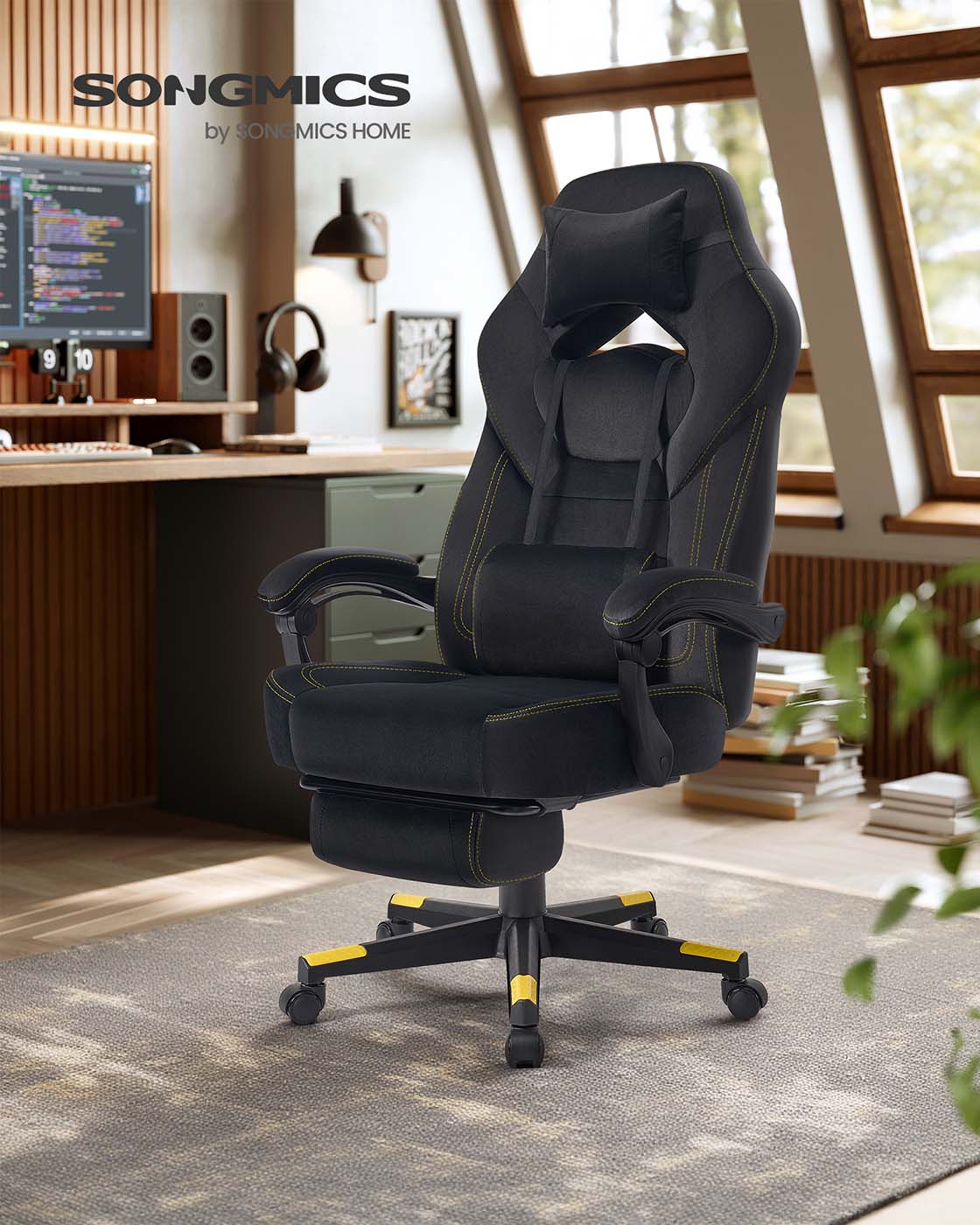 Gaming-Stuhl mit Fußstütze – ergonomisch – neigbar – extra dicke Sitzfläche – höhenverstellbar