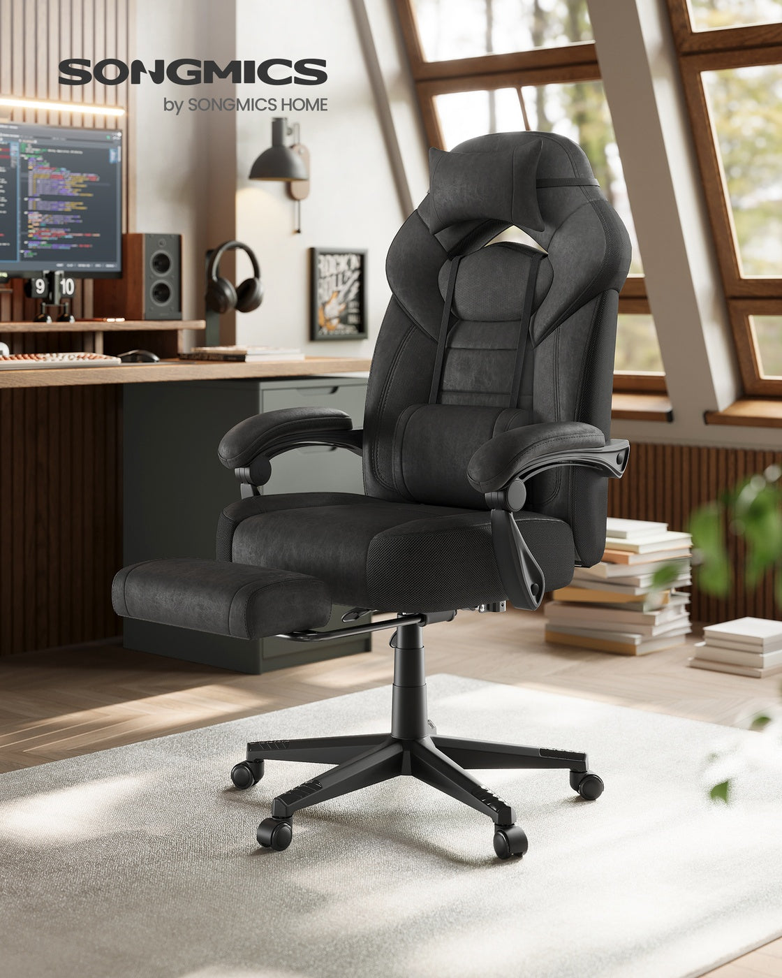 Gaming-Stuhl mit Fußstütze – ergonomisch – neigbar – extra dicke Sitzfläche – höhenverstellbar
