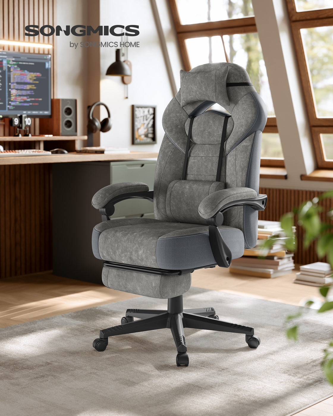 Gaming-Stuhl mit Fußstütze – ergonomisch – neigbar – extra dicke Sitzfläche – höhenverstellbar