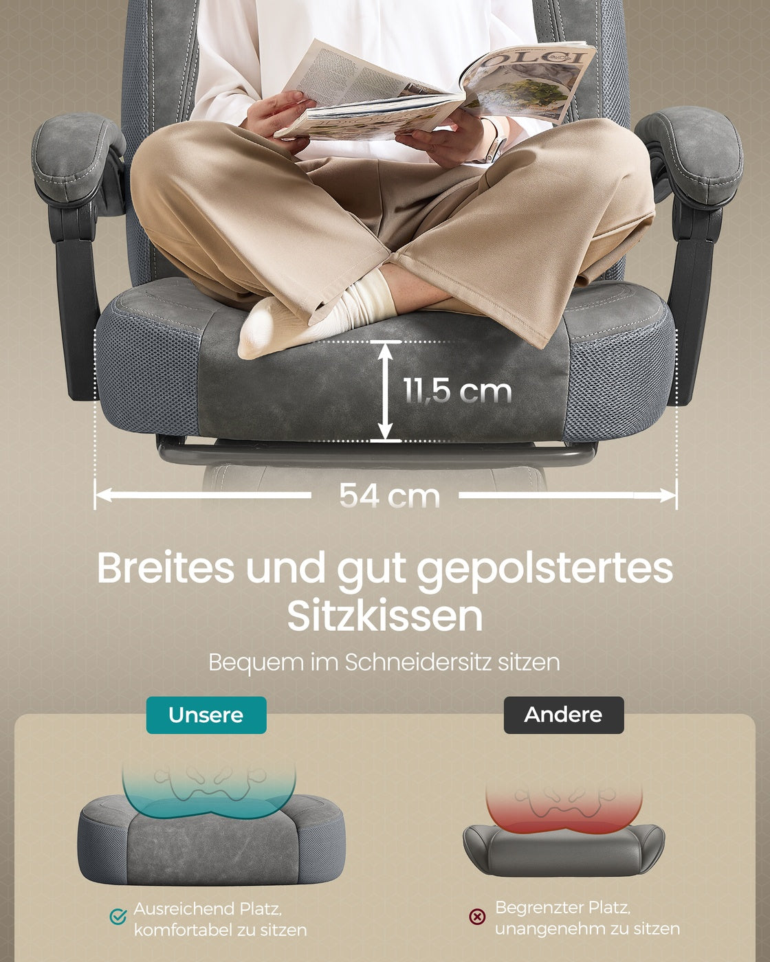Gaming-Stuhl mit Fußstütze – ergonomisch – neigbar – extra dicke Sitzfläche – höhenverstellbar