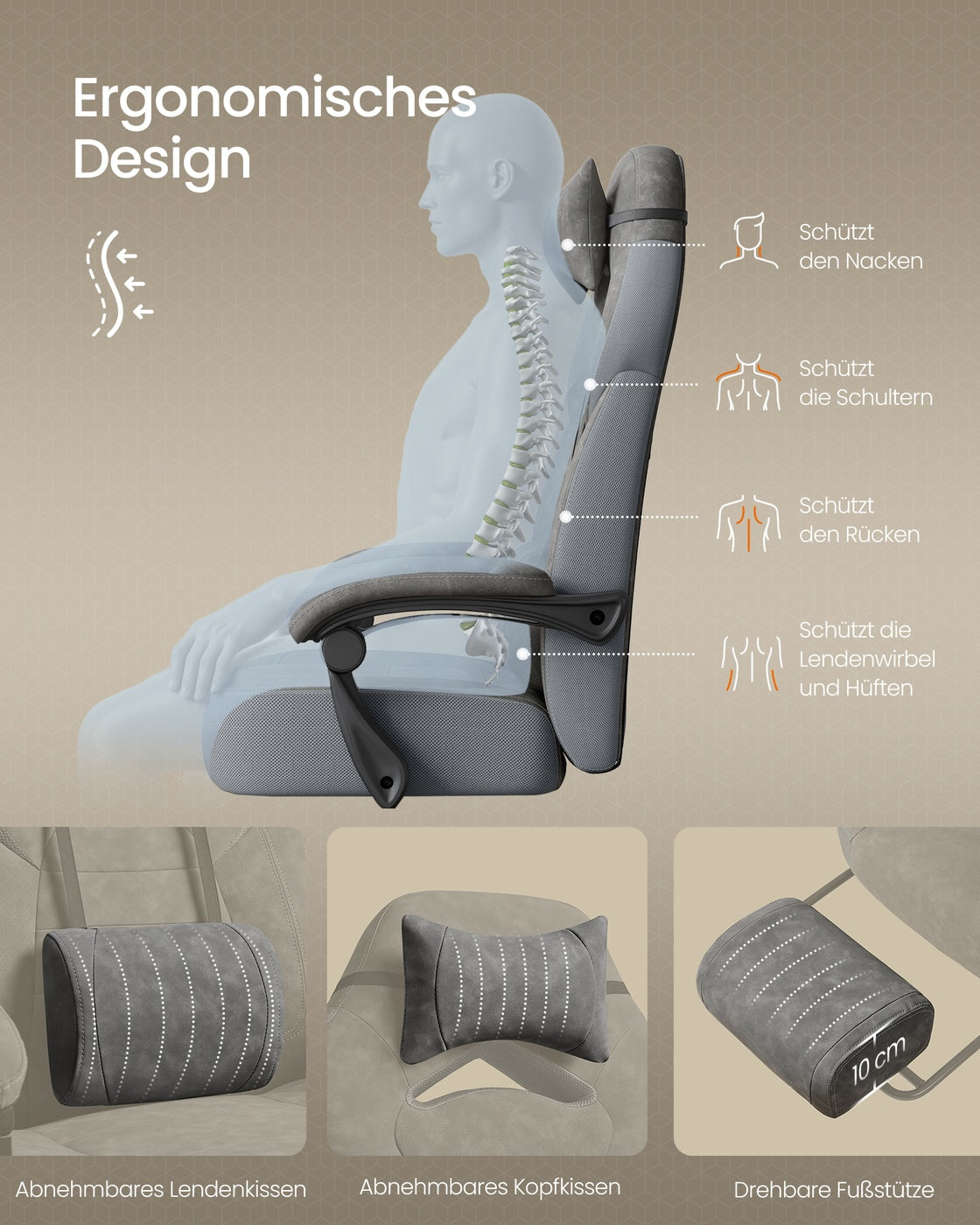 Gaming-Stuhl mit Fußstütze – ergonomisch – neigbar – extra dicke Sitzfläche – höhenverstellbar