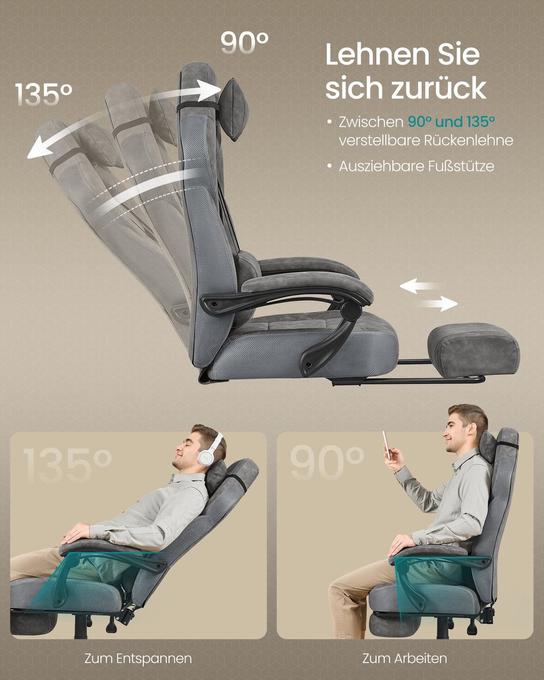Gaming-Stuhl mit Fußstütze – ergonomisch – neigbar – extra dicke Sitzfläche – höhenverstellbar