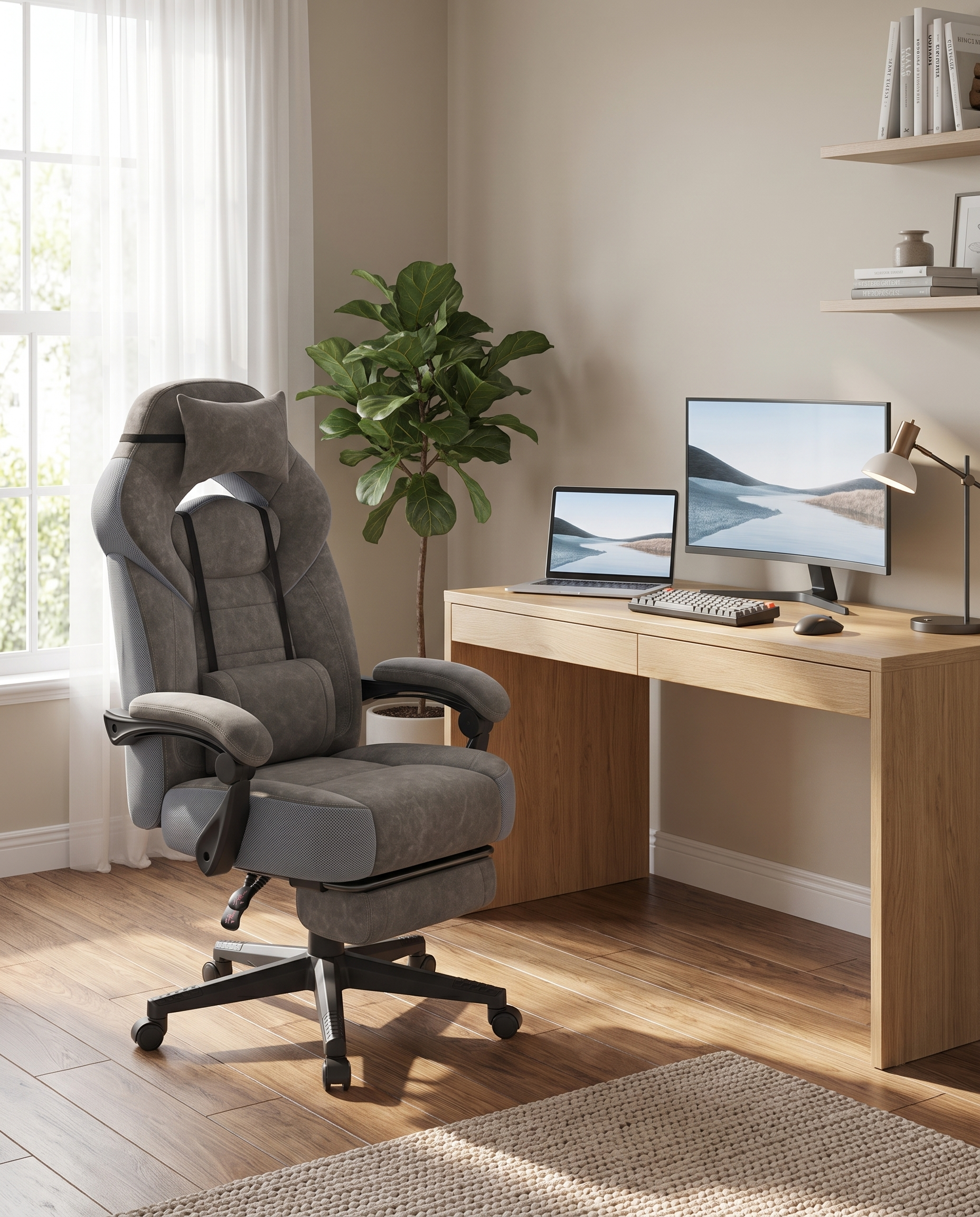 Gaming-Stuhl mit Fußstütze – ergonomisch – neigbar – extra dicke Sitzfläche – höhenverstellbar