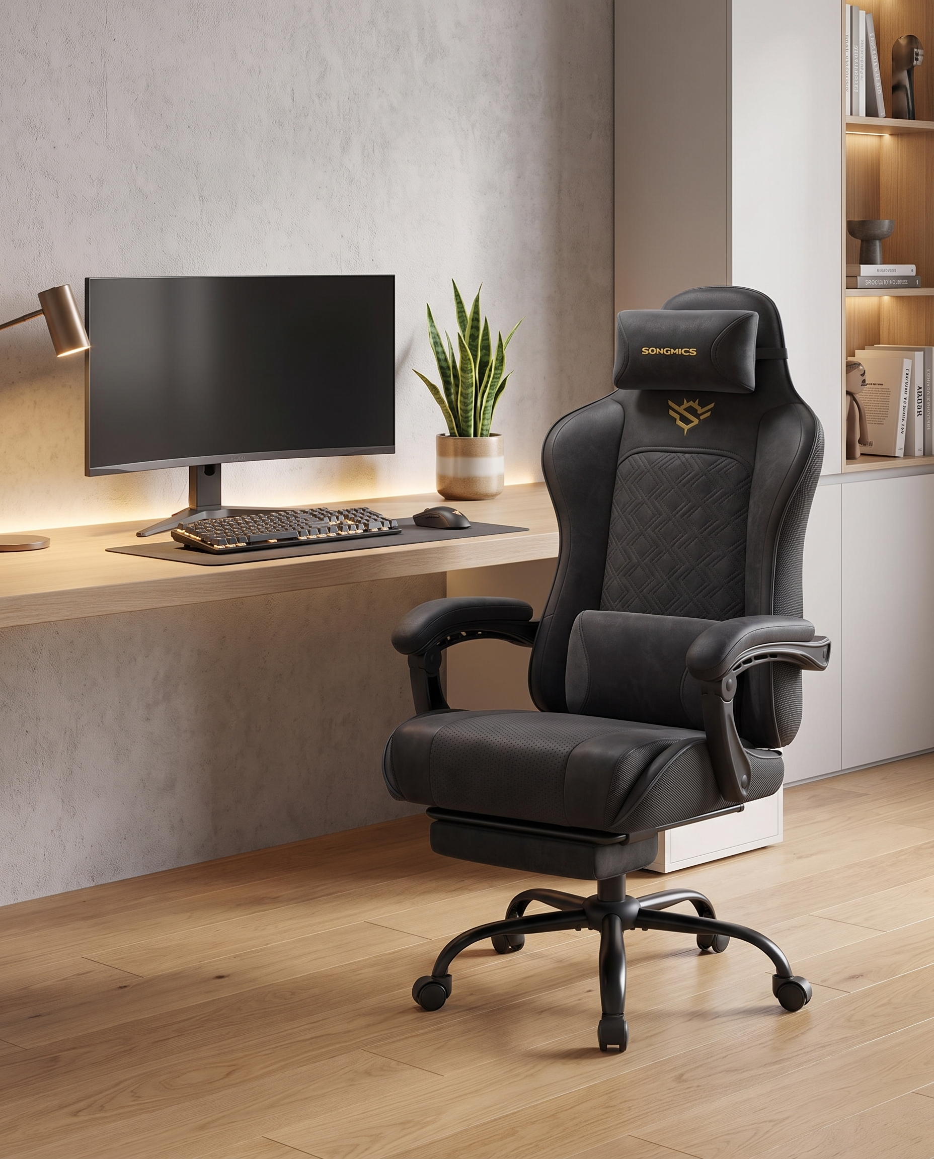 Gaming-Stuhl – Ergonomischer Bürostuhl mit Fußstütze und Synchronmechanismus – Vollständig verstellbar