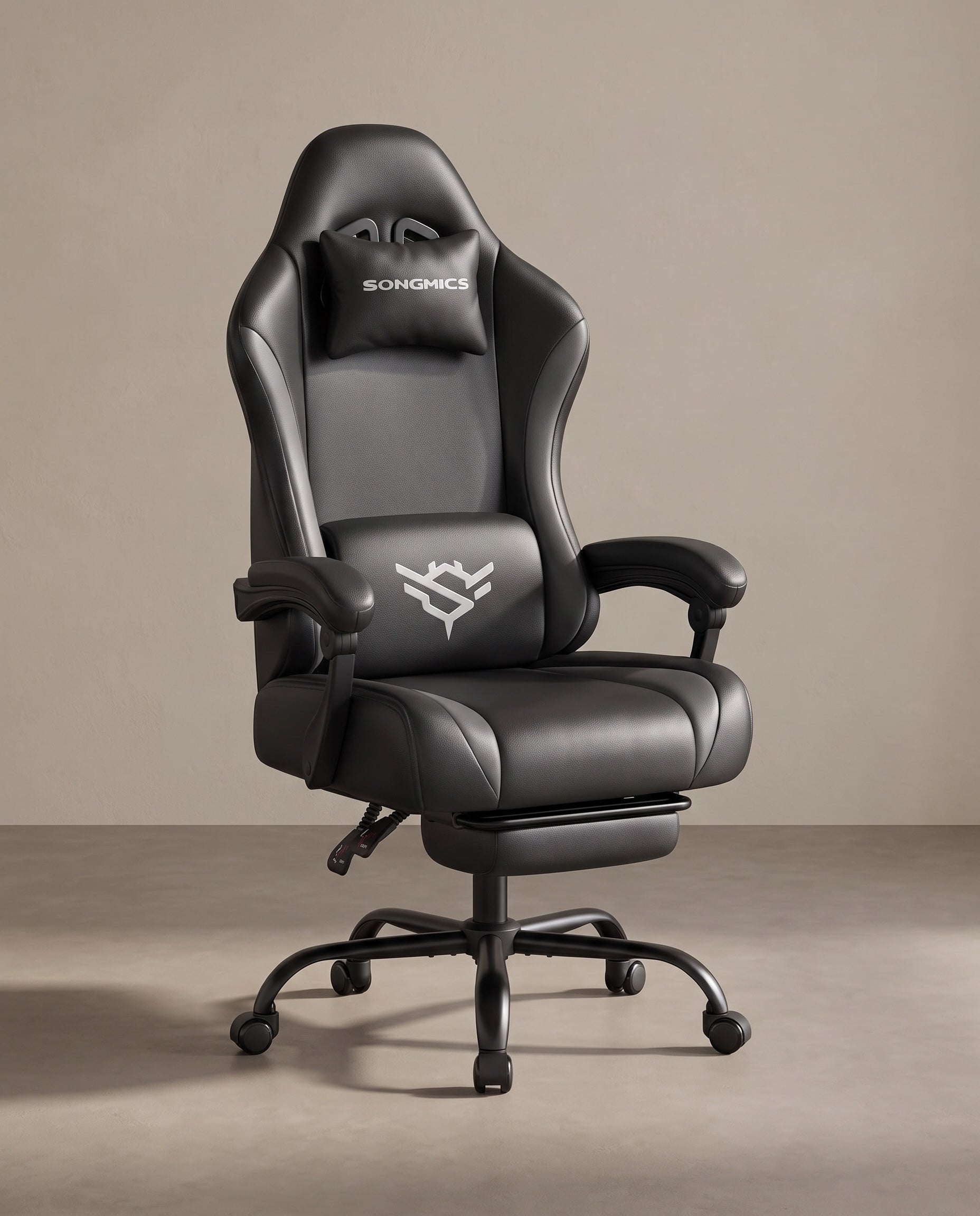 Gaming-Stuhl mit Fußstütze aus PU-Leder in Schwarz