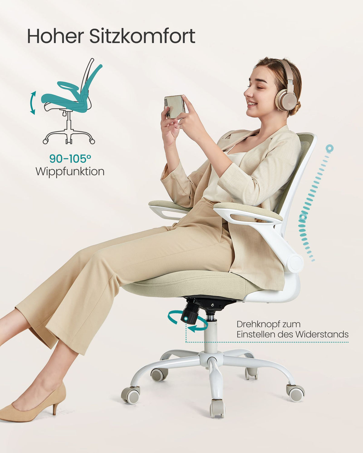Bürostuhl mit verstellbaren Armlehnen – Ergonomisches Design – Netzrückenlehne