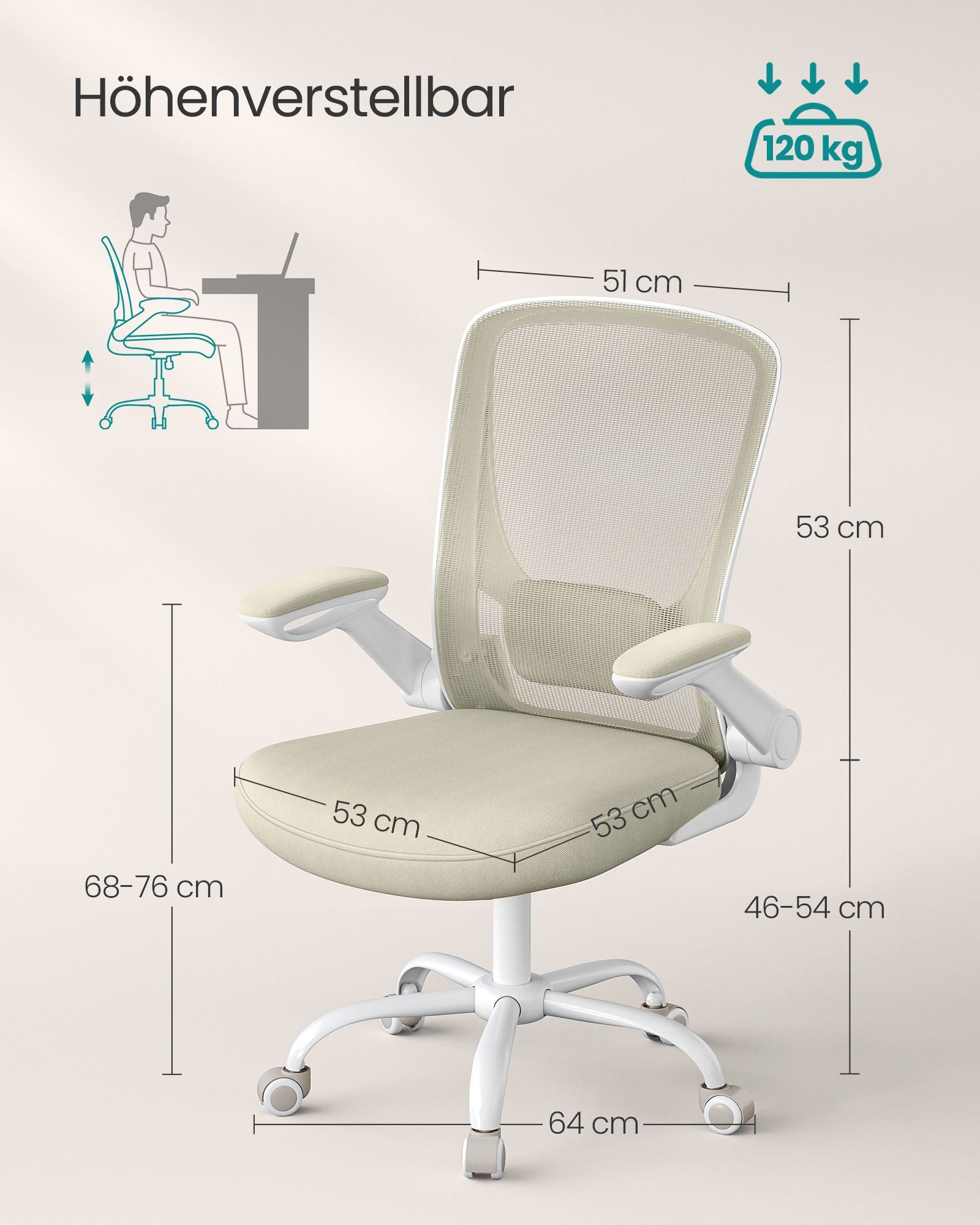 Bürostuhl mit verstellbaren Armlehnen – Ergonomisches Design – Netzrückenlehne