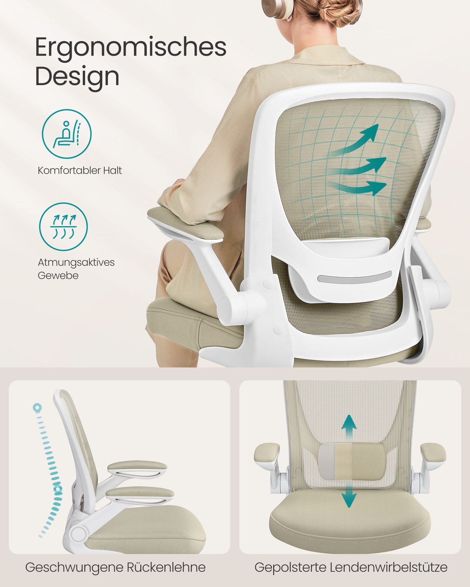 Bürostuhl mit verstellbaren Armlehnen – Ergonomisches Design – Netzrückenlehne