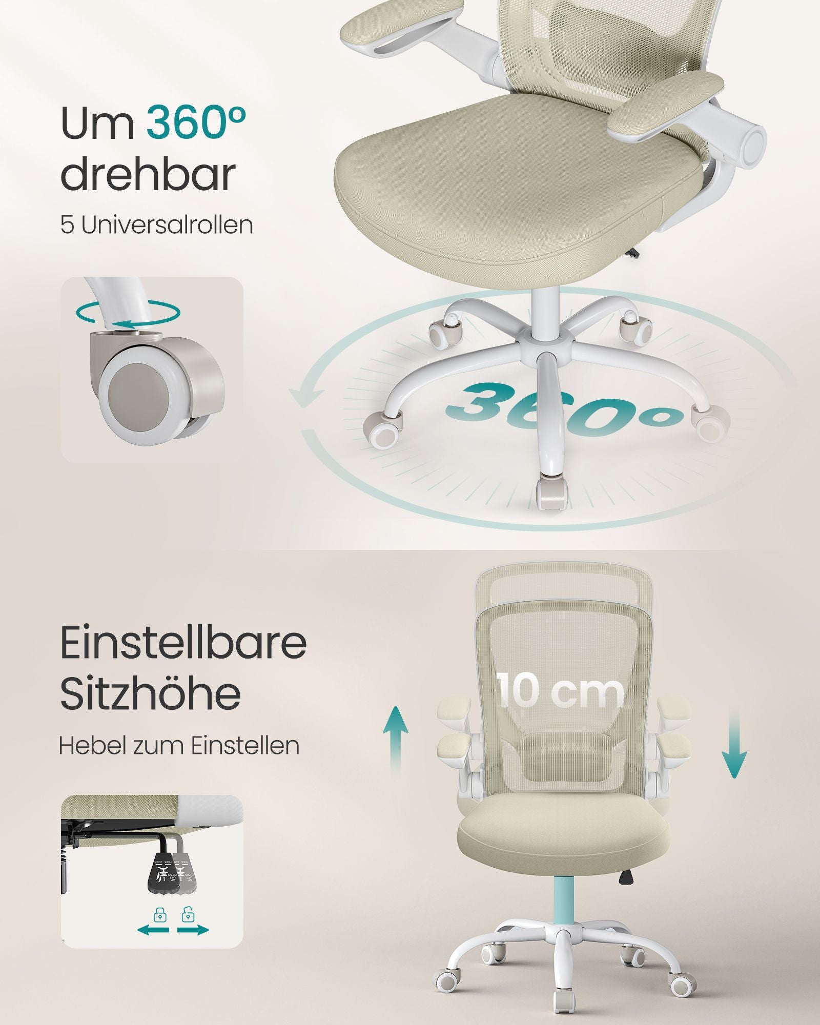 Bürostuhl mit verstellbaren Armlehnen – Ergonomisches Design – Netzrückenlehne
