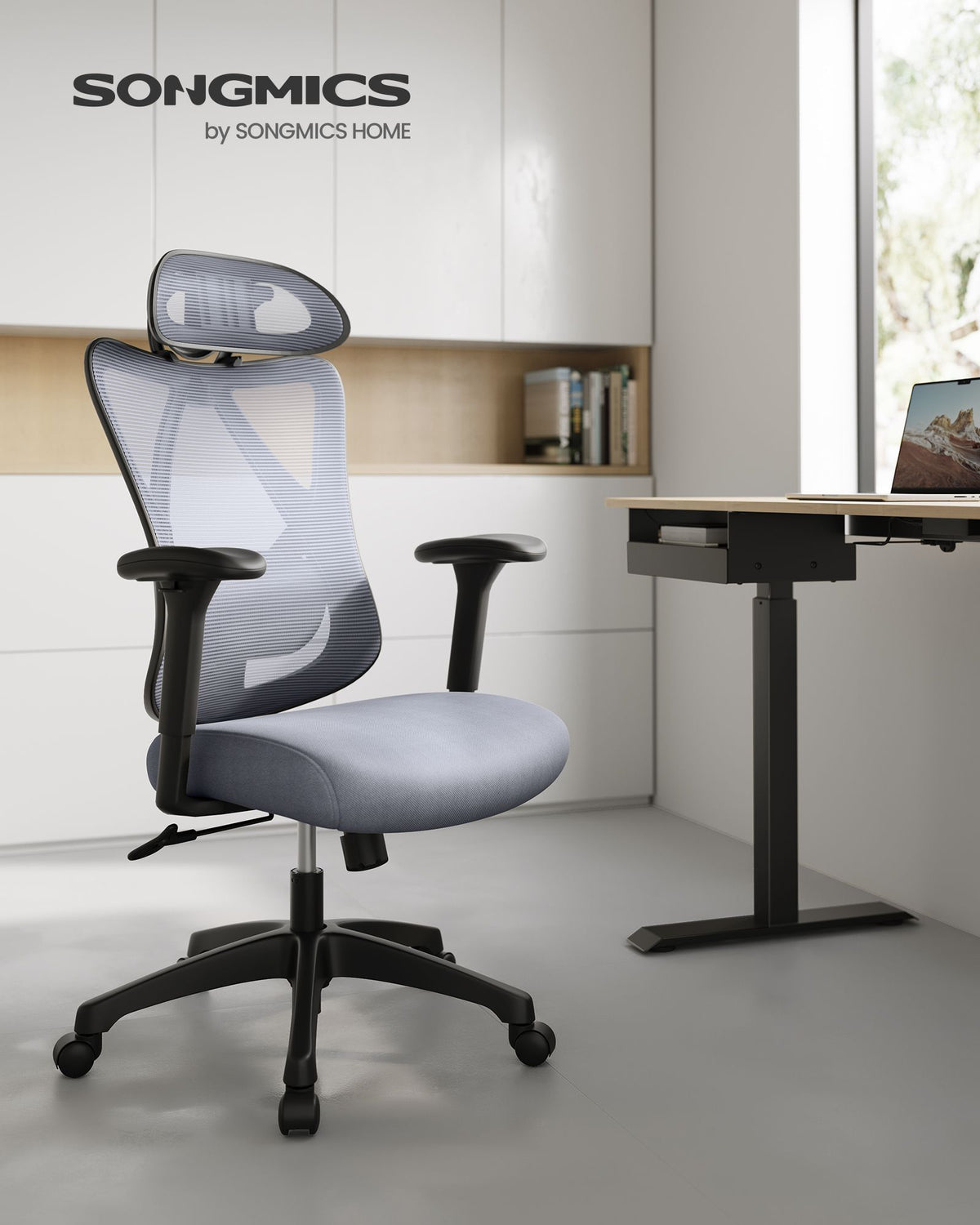 Ergonomischer Bürostuhl – Verstellbare Rücken- und Armlehne – Verstellbare Kopfstütze – 150 kg Tragkraft