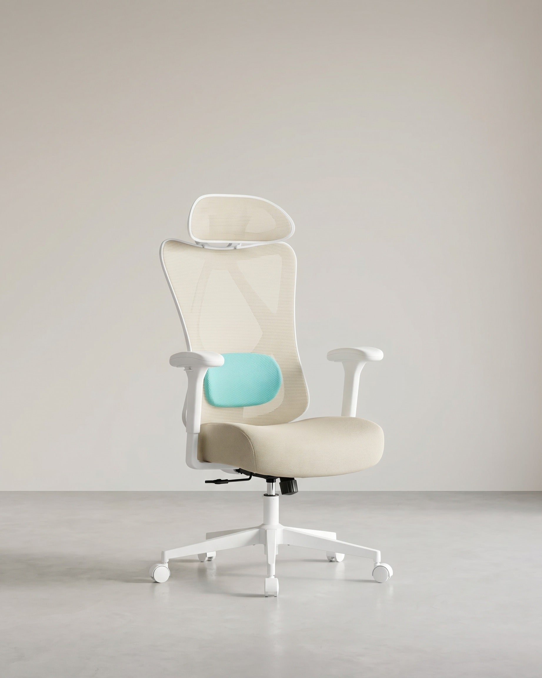 Ergonomischer Bürostuhl – Verstellbare Rücken- und Armlehne – Verstellbare Kopfstütze – 150 kg Tragkraft – Beige