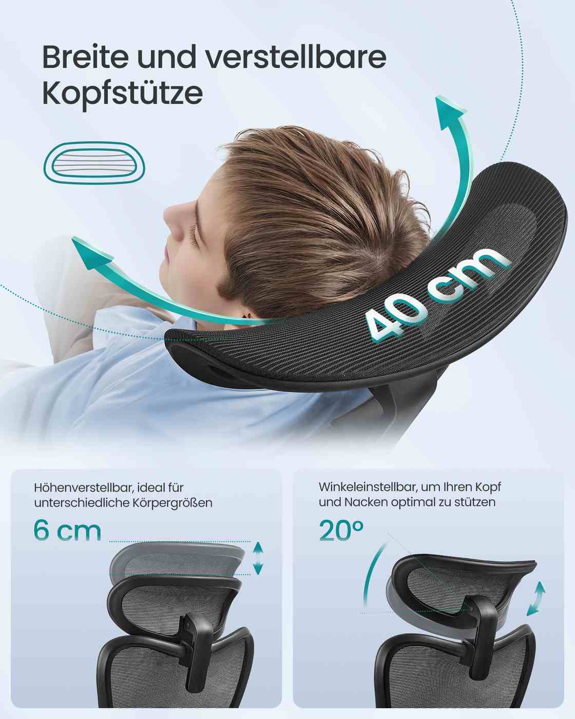 Ergonomischer Bürostuhl – Verstellbare Lendenwirbelstütze – Atmungsaktives Netzgewebe – Neigungsfunktion – Belastbarkeit 150 kg