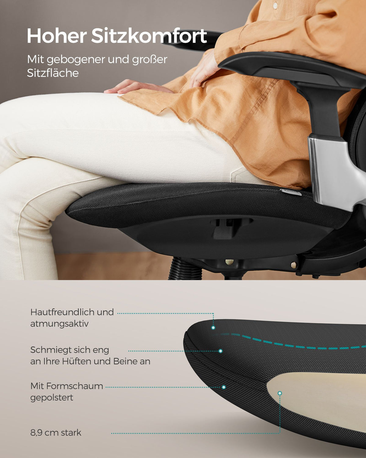 Ergonomischer Bürostuhl Ergo Elite 2.0 – stufenlos verstellbar – 6-teilige TPR-Lendenwirbelstütze – Tragkraft bis 150 kg