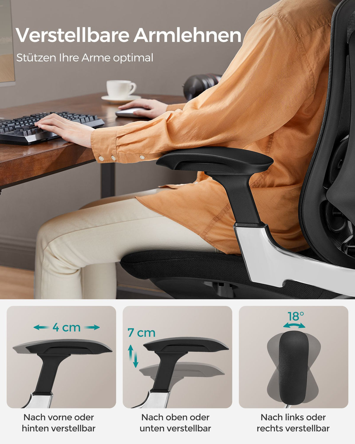 Ergonomischer Bürostuhl Ergo Elite 2.0 – stufenlos verstellbar – 6-teilige TPR-Lendenwirbelstütze – Tragkraft bis 150 kg