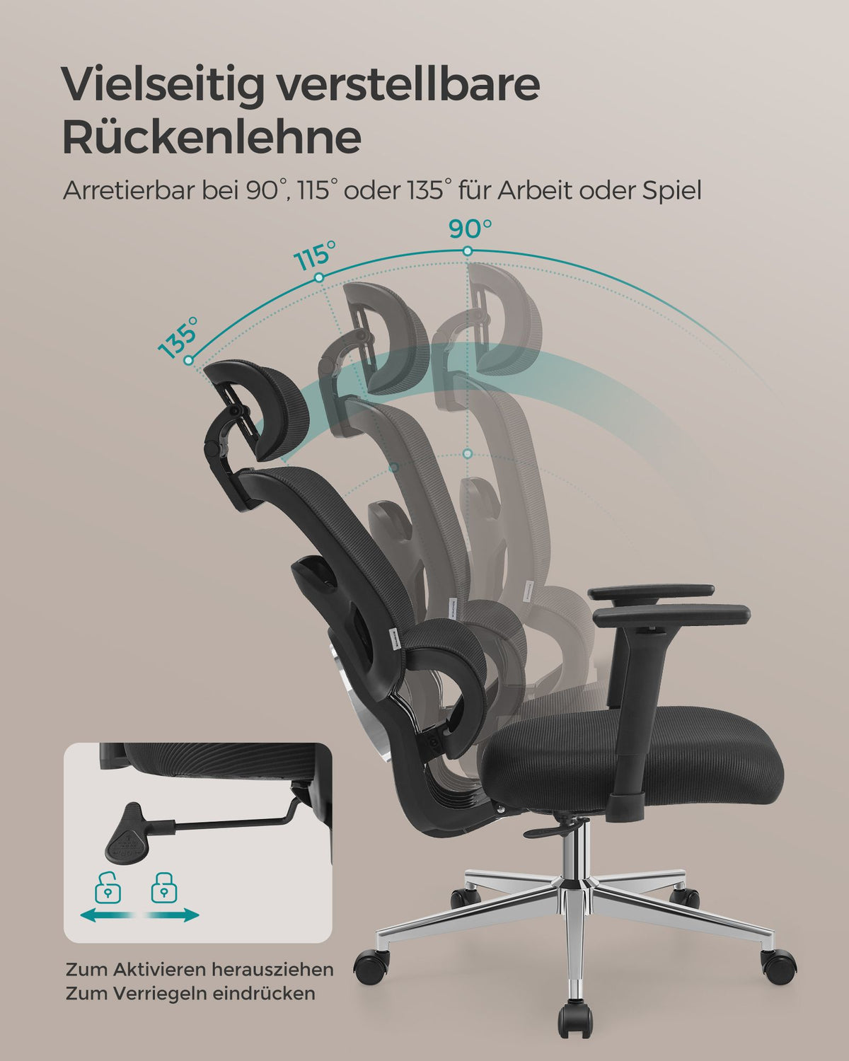 Vollständig verstellbarer Bürostuhl – ergonomischer Bürostuhl – Bürostuhl – verstellbare Rückenlehne