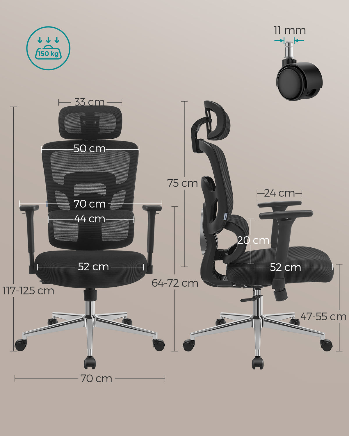 Vollständig verstellbarer Bürostuhl – ergonomischer Bürostuhl – Bürostuhl – verstellbare Rückenlehne