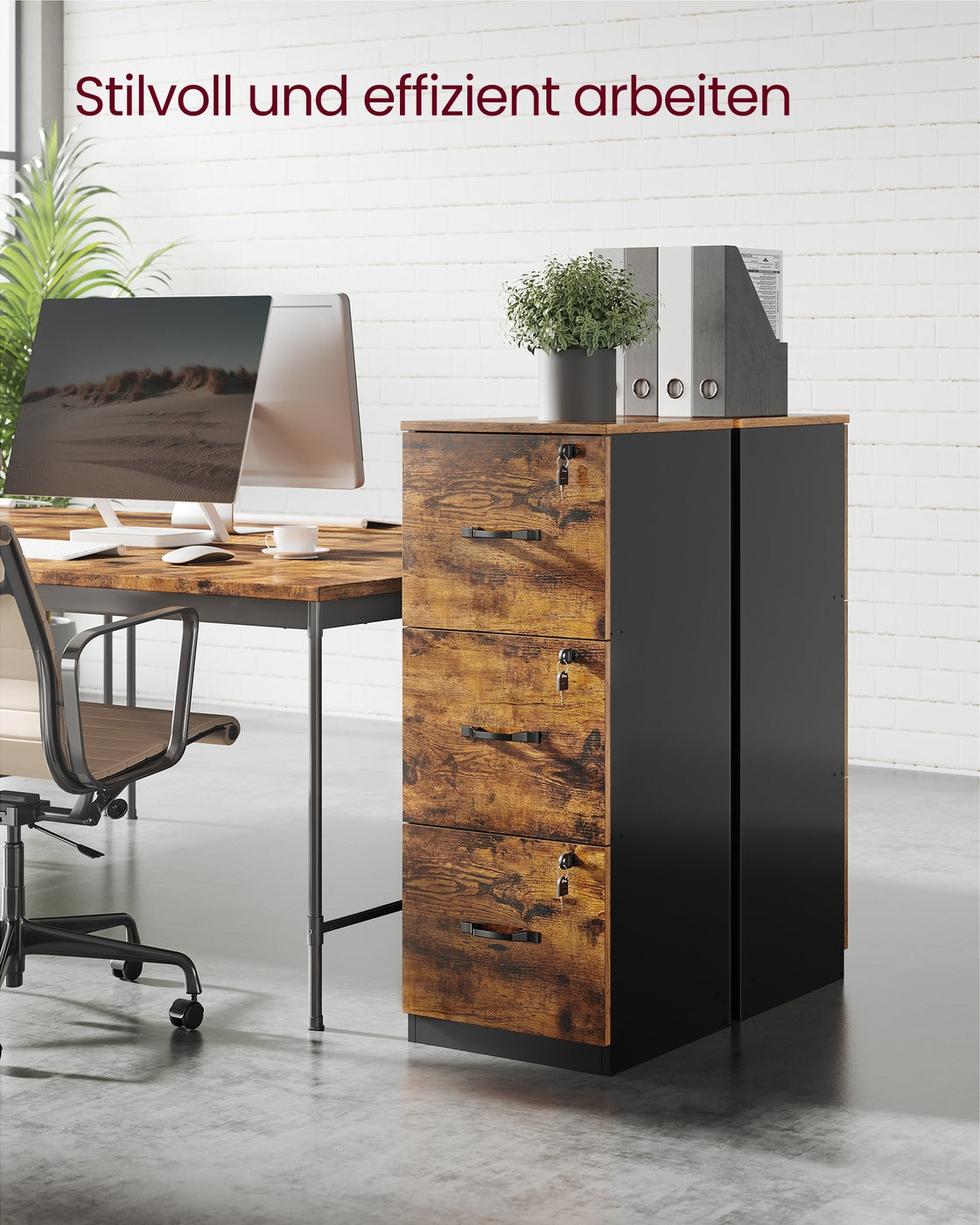 Aktenschrank schmal – mit 3 Schubladen und Schloss – platzsparend – für das Homeoffice
