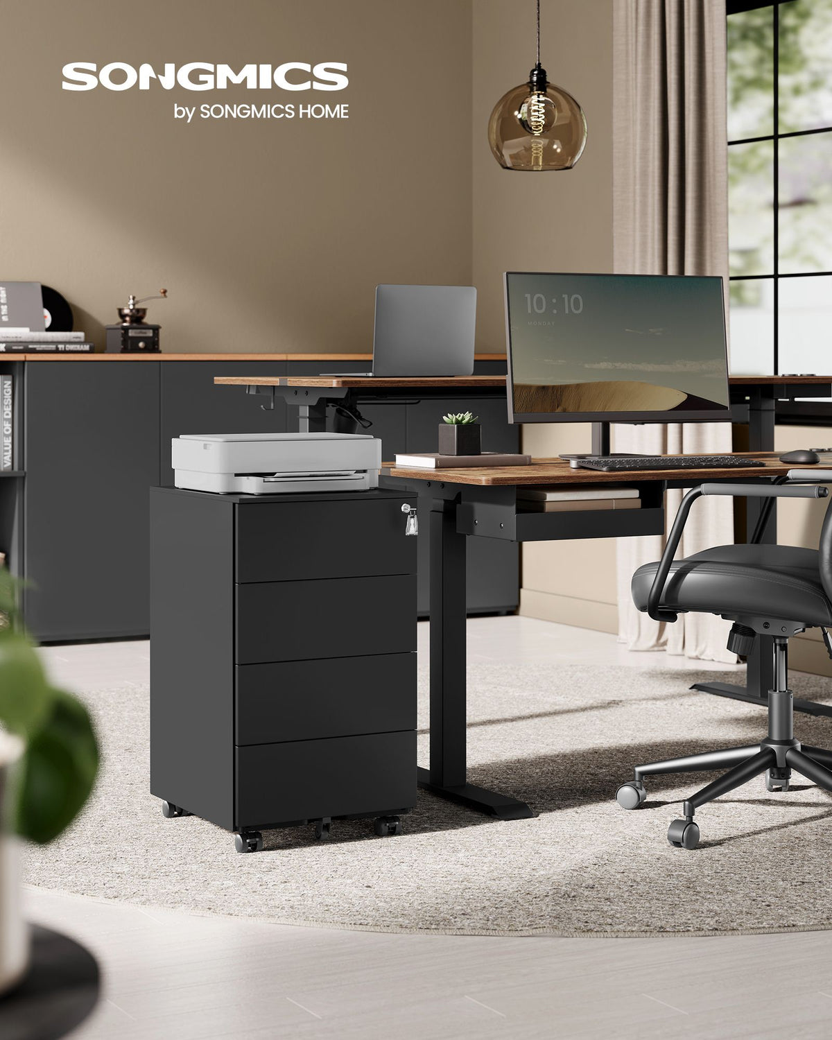 Metallschubladenschrank mit 3 Schubladen – Kompakter Büroschrank auf Rollen – Robustes und sicheres Design