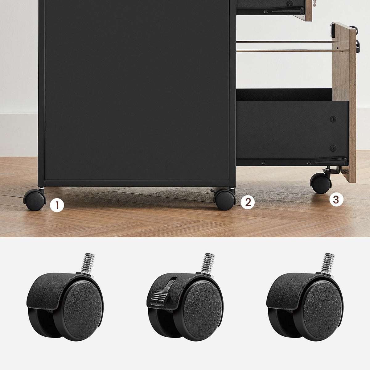 Rollcontainer mit Schubladen – Industriedesign – Hängeregistraturauszug – 69 cm hoch – auf Rollen – bis 60 kg belastbar
