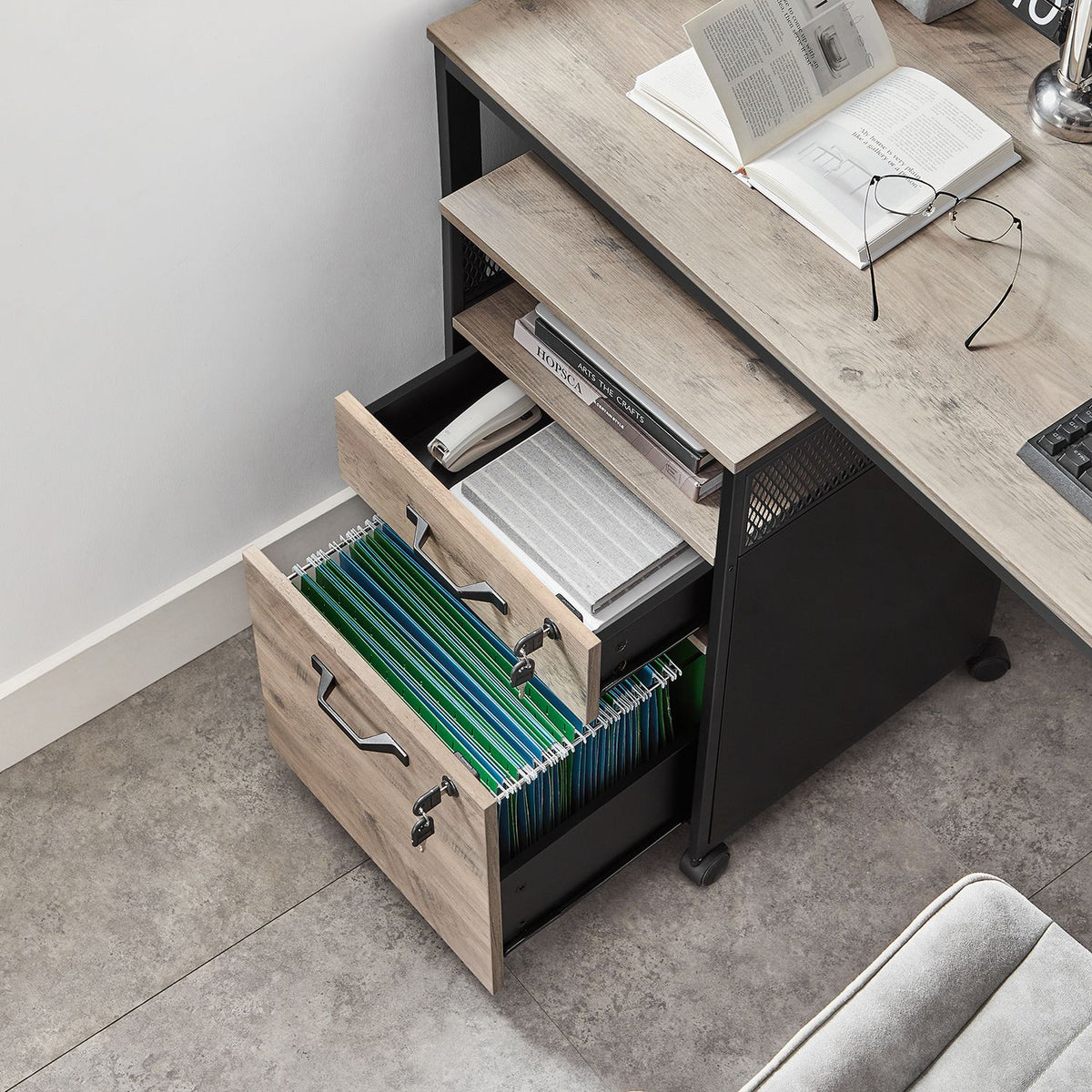 Rollcontainer mit Schubladen – Industriedesign – Hängeregistraturauszug – 69 cm hoch – auf Rollen – bis 60 kg belastbar