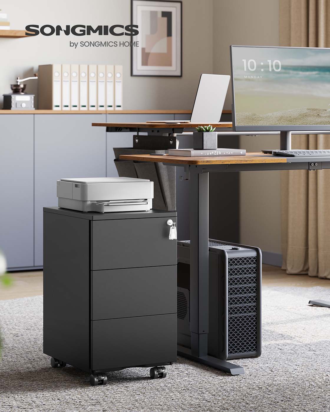 Metallschubladenschrank mit 3 Schubladen – Kompakter Büroschrank auf Rollen – Robustes und sicheres Design
